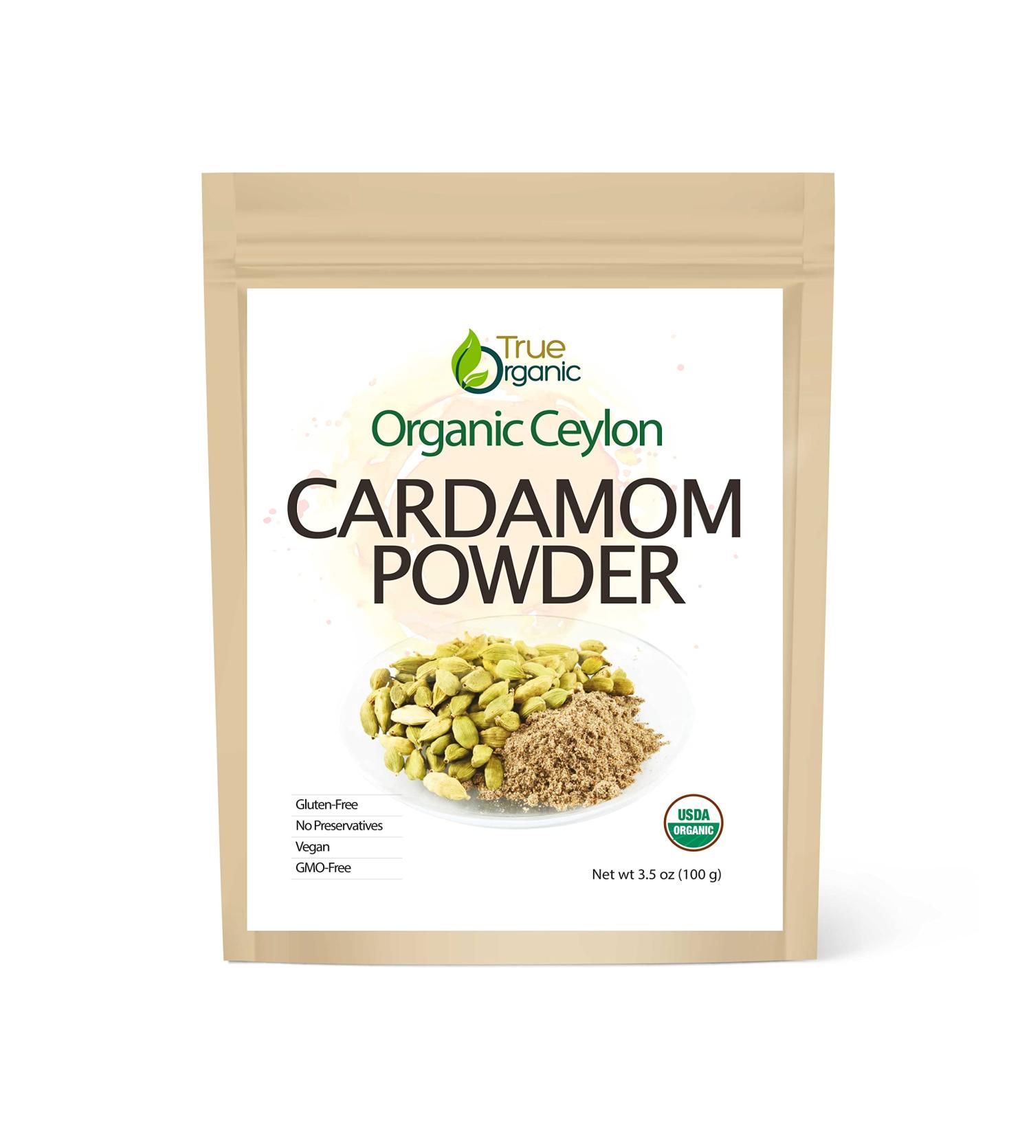 True Organic Cardamom Powder 3.5 Oz - Certified Organic, USDA & Kosher Certified, Pure Ceylon Premium Quality