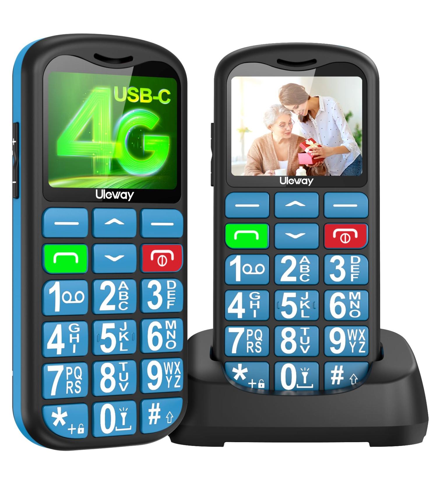 Uleway 4G Senior Cell Phone - Contract-Free Large Buttons SOS & Flashlight 1.7 LCD USB-C Charging Perfect for Seniors - Buy Online on SooperMarket.com