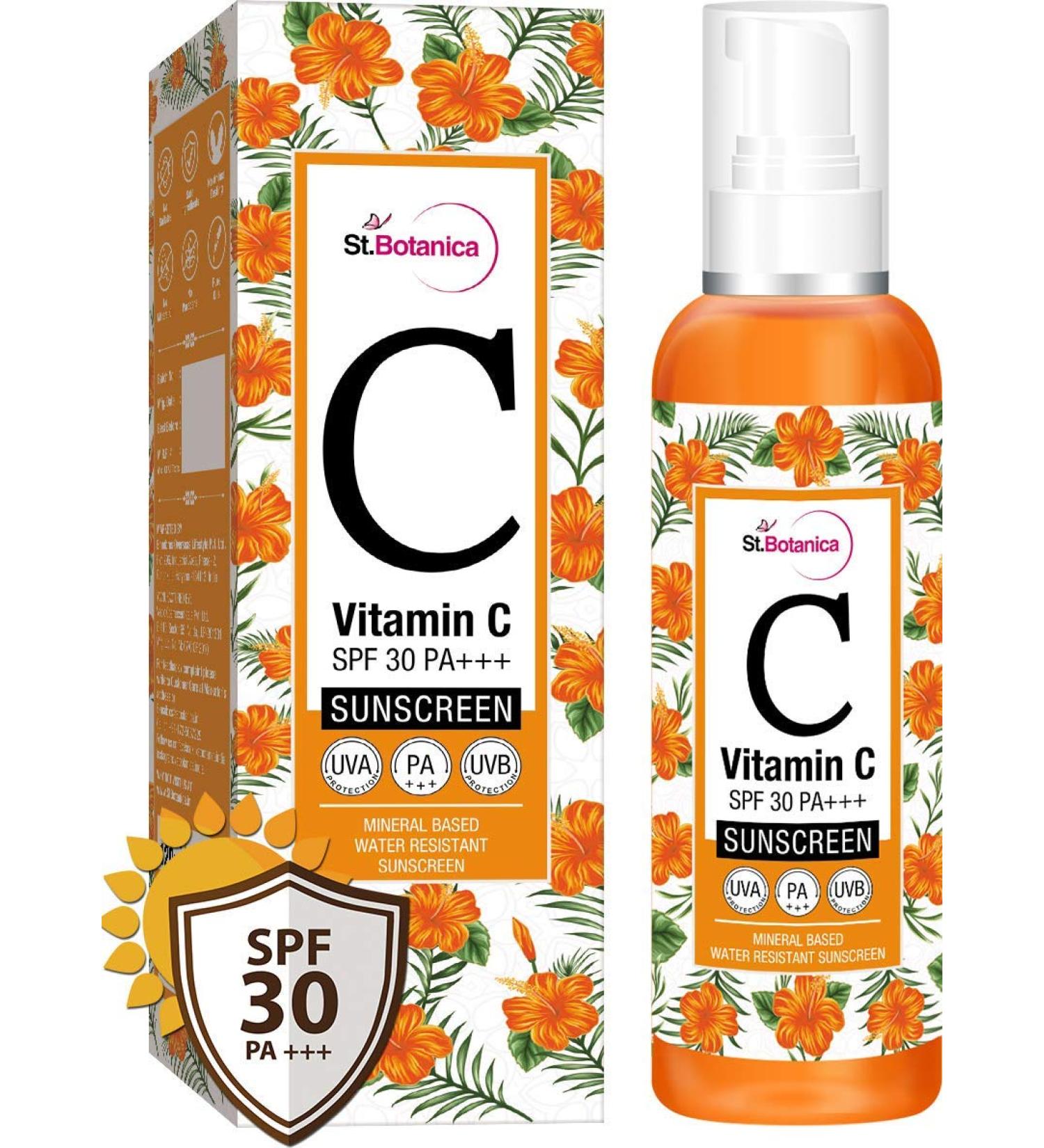 StBotanica Vitamin C Sunscreen SPF 30 PA+++ | Mineral-Based Water-Resistant UVA & UVB Protection - 120ml | International Shipping Available - Buy Online on SooperMarket.com
