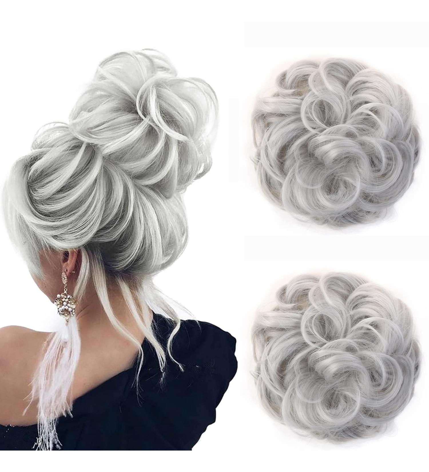 JJstar 2PCS Messy Bun Hair Pieces in Silver Grey - High Heat Resistant Synthetic Fiber Scrunchies for Women and Girls - Buy Online on SooperMarket.com