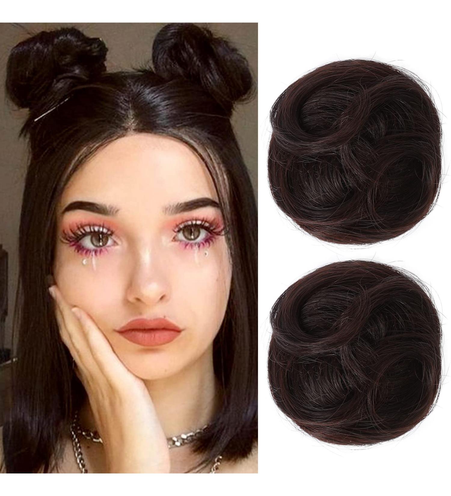 REECHO 2 PCS Mini Claw Clip in Messy & Cat Ears Hair Bun Extensions Wig Accessory Updo Hairpieces for Women Girls (Pack of 2-3.5" Wavy Dark Brown) Pack of 2 - 3.5" Wavy Dark Brown - Buy Online on SooperMarket.com