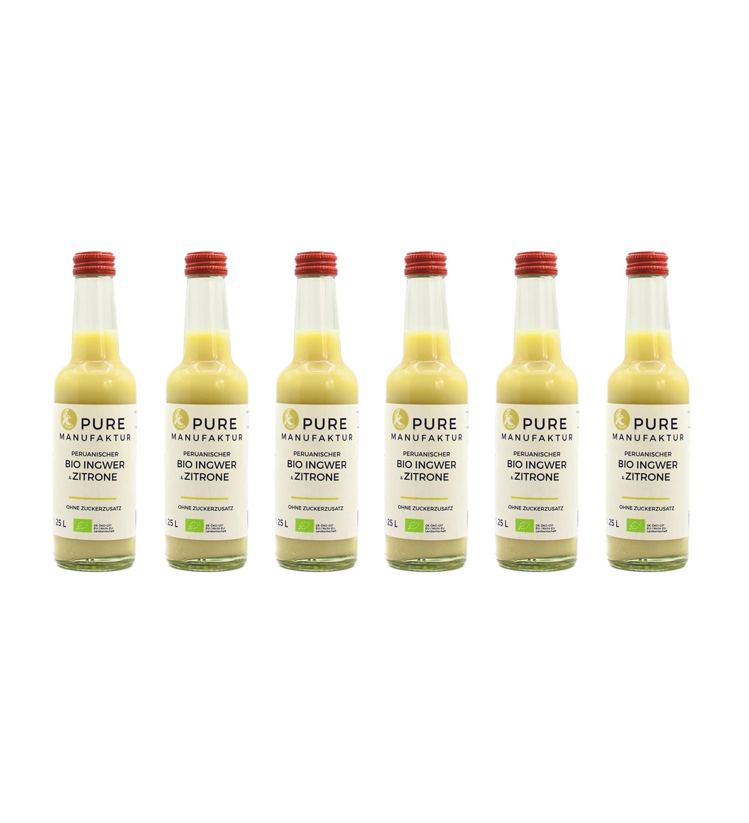 Pure Ginger-High-quality Peruvian organic-ginger with lemon without sugar and artificial additives 100% organic (DE- KO-005) 6x250ml organic ginger-mit lemon 250 ml (6 Pack)