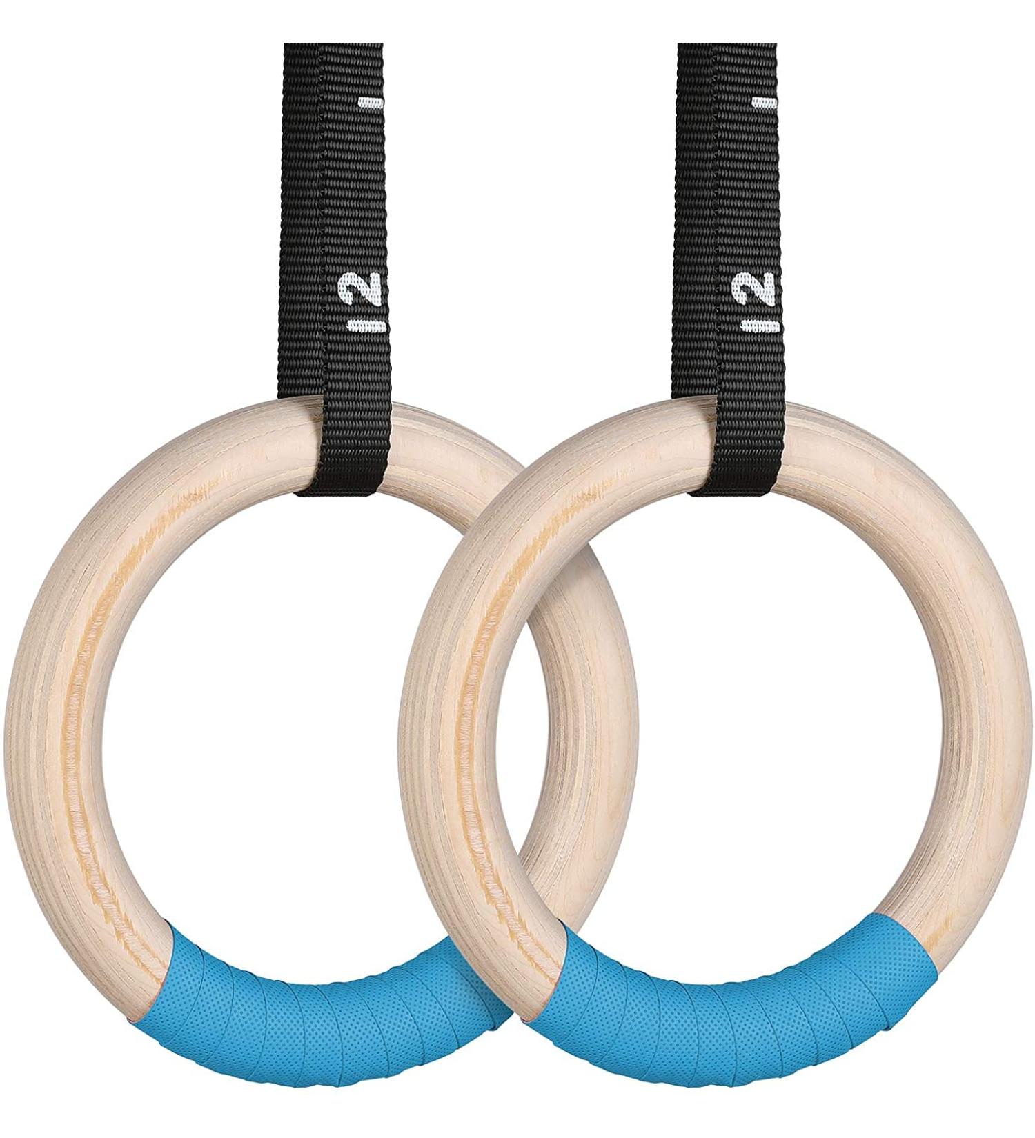 Wooden Gymnastic Rings Set - 15ft Adjustable Straps - 32mm - Perfect for Cross-Training, Gymnastics, Strength Training, Pull Ups & Dips (Set of 2) - Buy Online on SooperMarket.com