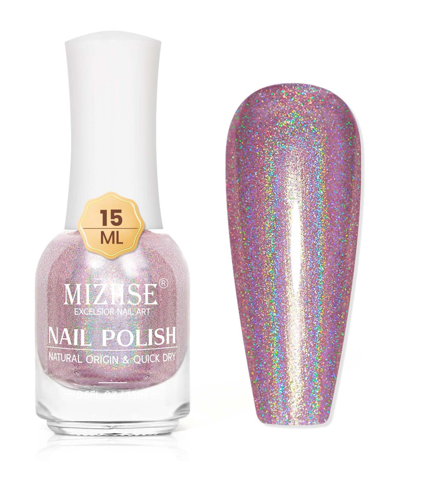 MIZHSE 15ML Quick Dry Holographic Nail Polish Shimmer Glitter Nail Polish Varnish Magic Colour Change Iridescent Nail Lacquer Long Lasting No Need Lamp Cure 002 LSZJY002 - Buy Online on SooperMarket.com