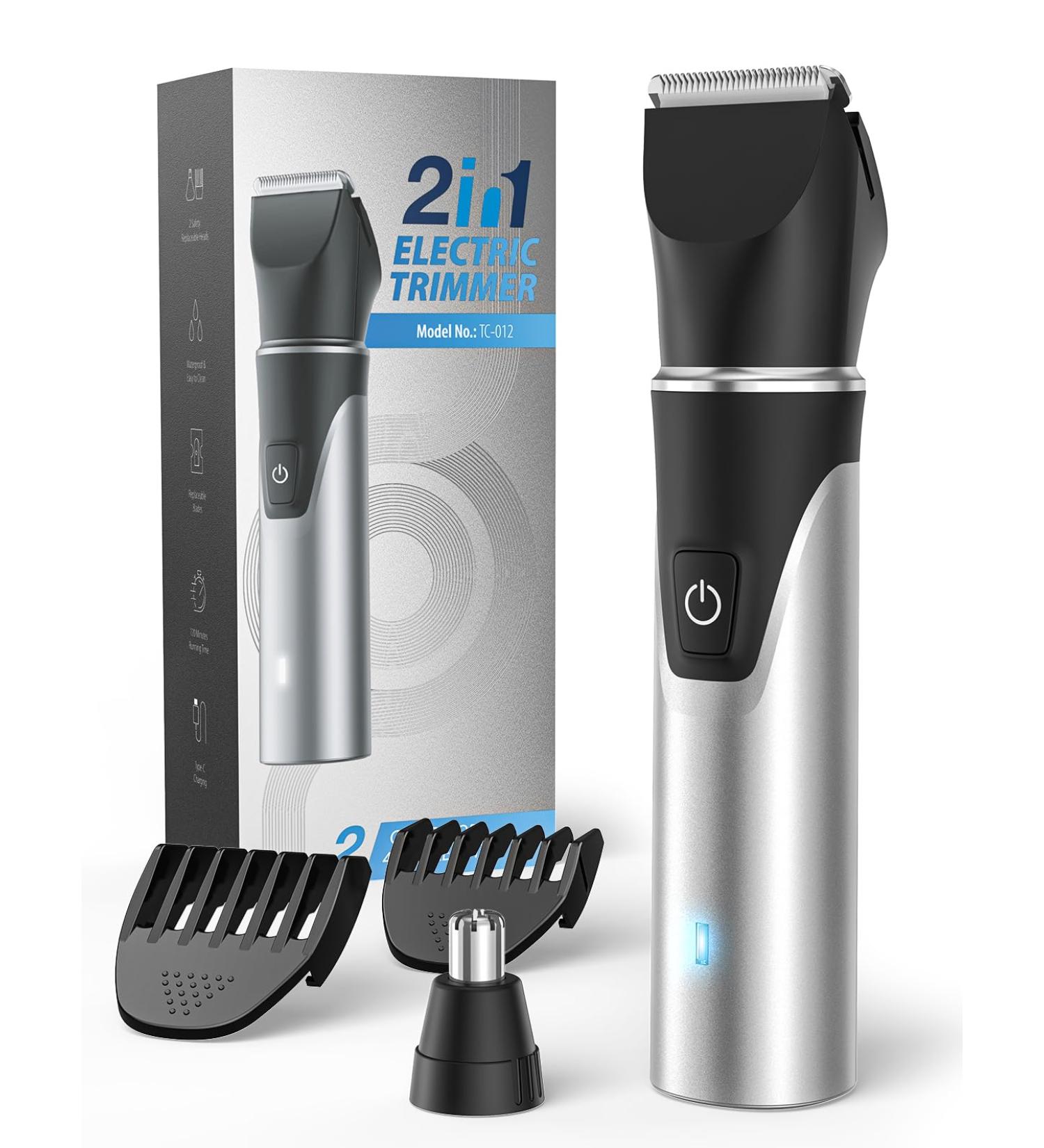 2-in-1 Intimate Razor & Nose Hair Trimmer for Men - Painless Rechargeable Waterproof Includes Sensitive Combs & Travel Lock - Buy Online on SooperMarket.com