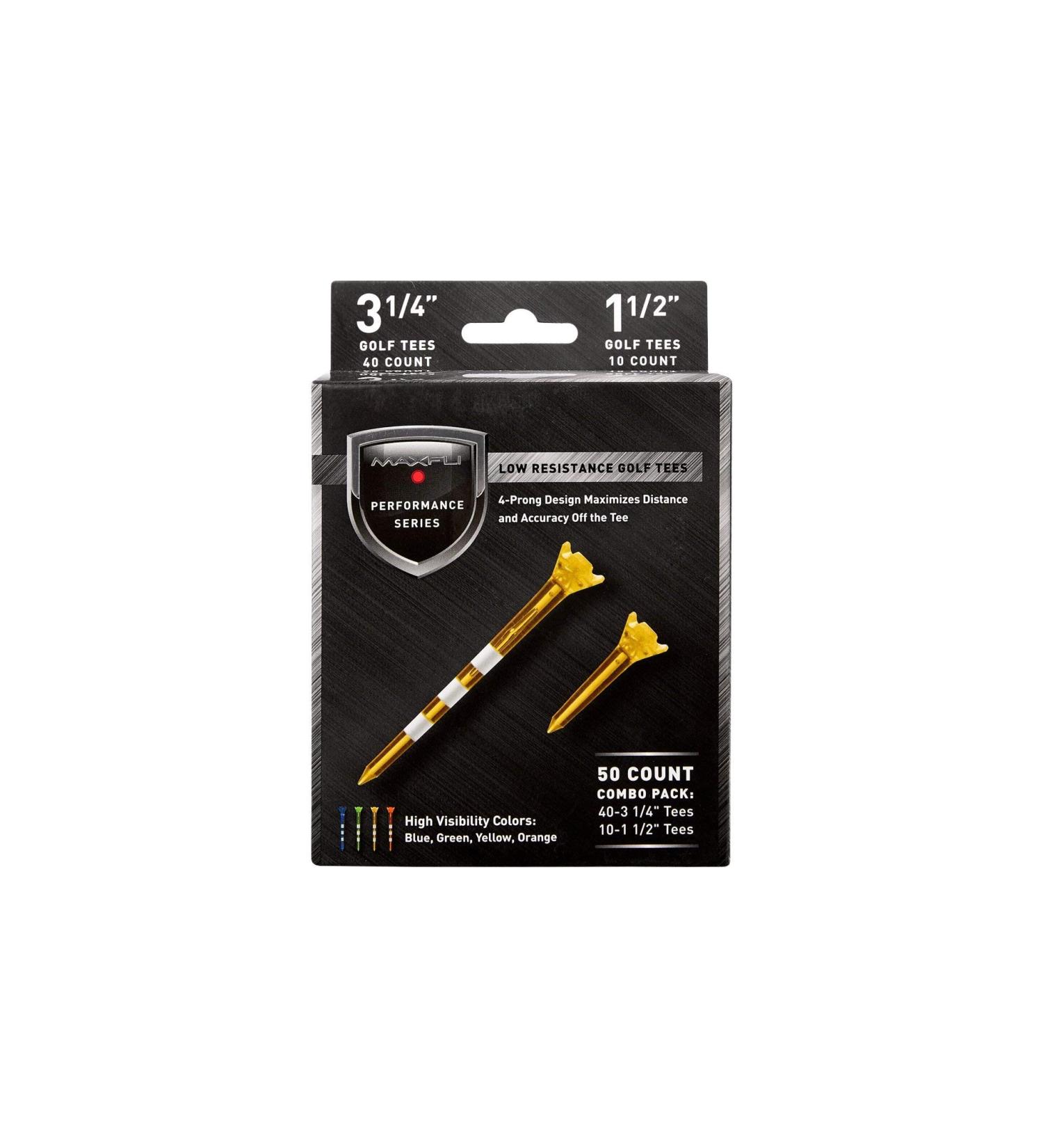 Maxfli Performance Series Low Resistance 3 1/4'' & 1 1/2'' Assorted Golf Tees - 50 Pack