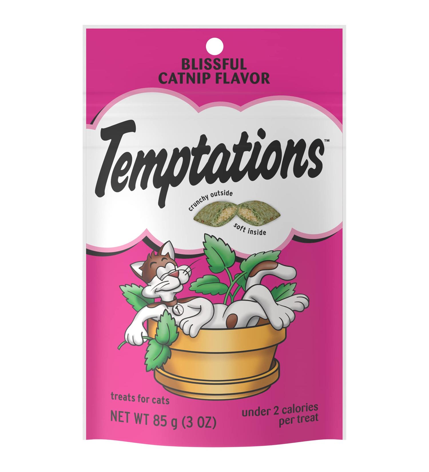 TEMPTATIONS Classic Crunchy and Soft Cat Treats Blissful Catnip - Multiple Sizes - 3oz (12 Pack) - Buy Online on SooperMarket.com