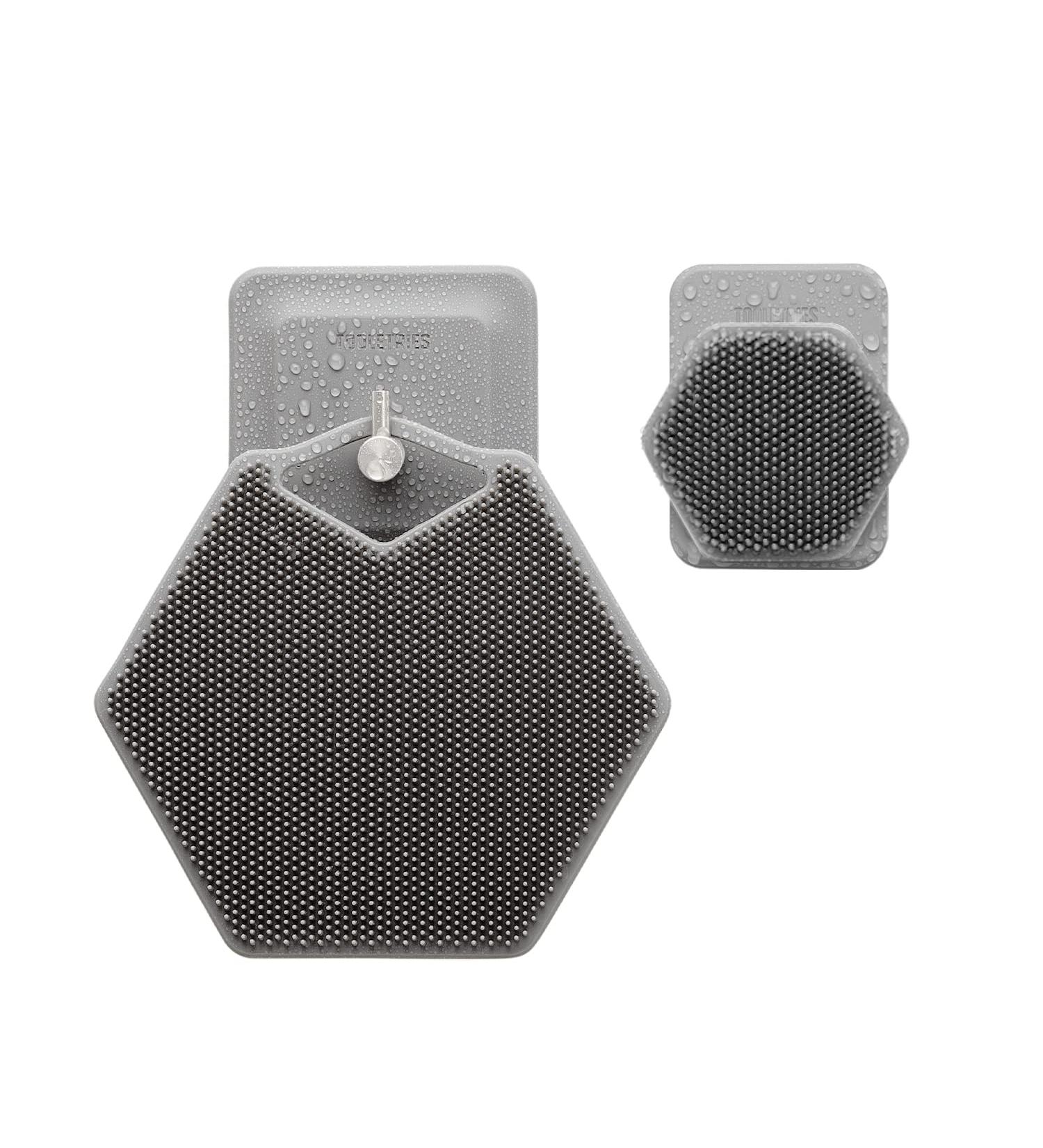 Tooletries Ultimate Scrubber Set - 2X Scrubbers & Holders - Silicone Organizer for Shower & Bathroom - Grey - Buy Online on SooperMarket.com
