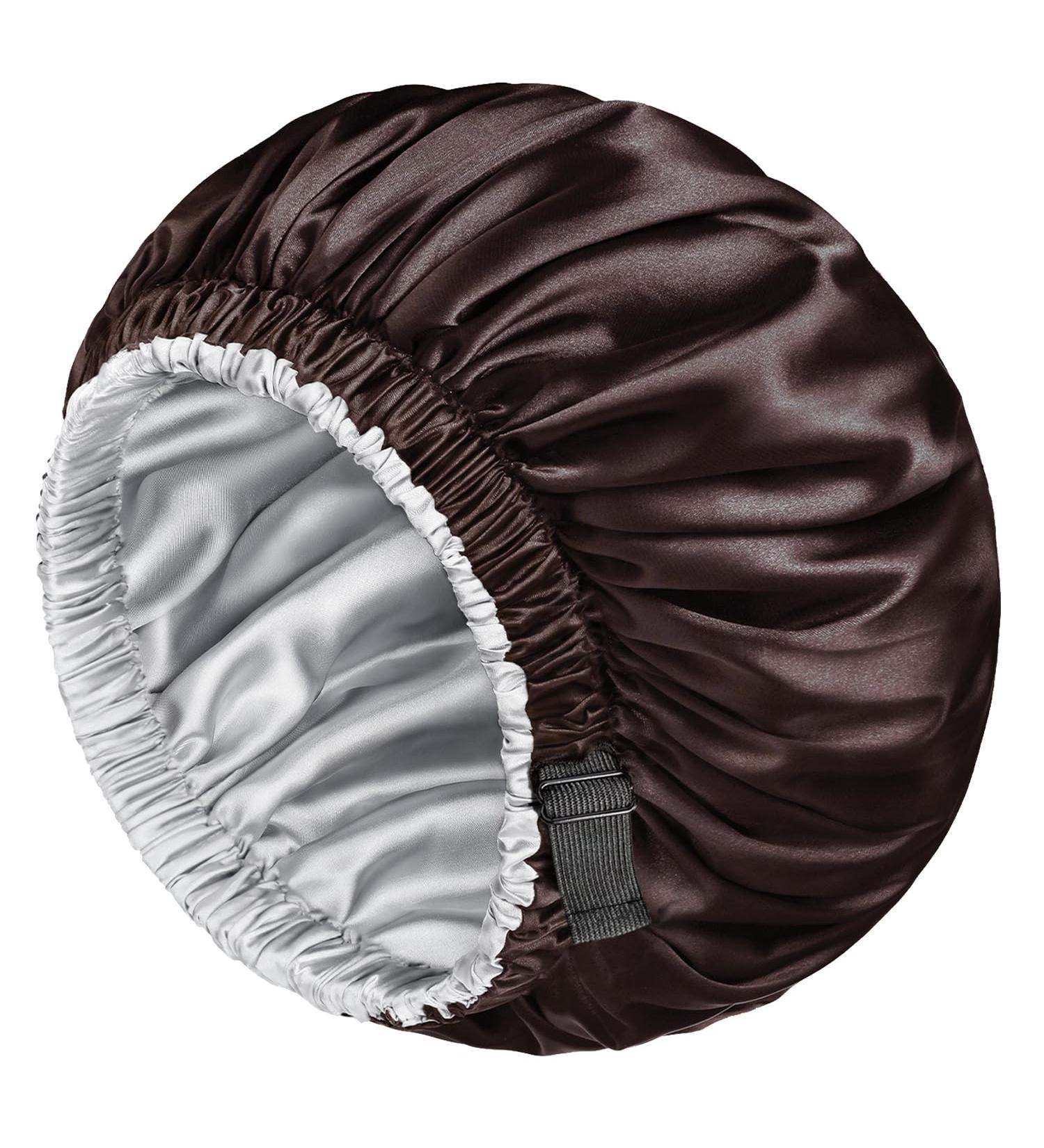 Shop Mikimini Satin Hood 2-Pack for Men & Women - Turnable Double-Layer Silk Sleep Hood for Curly Hair & Braids - Adjustable XL (Chocolate/Silver) - Buy Online on SooperMarket.com