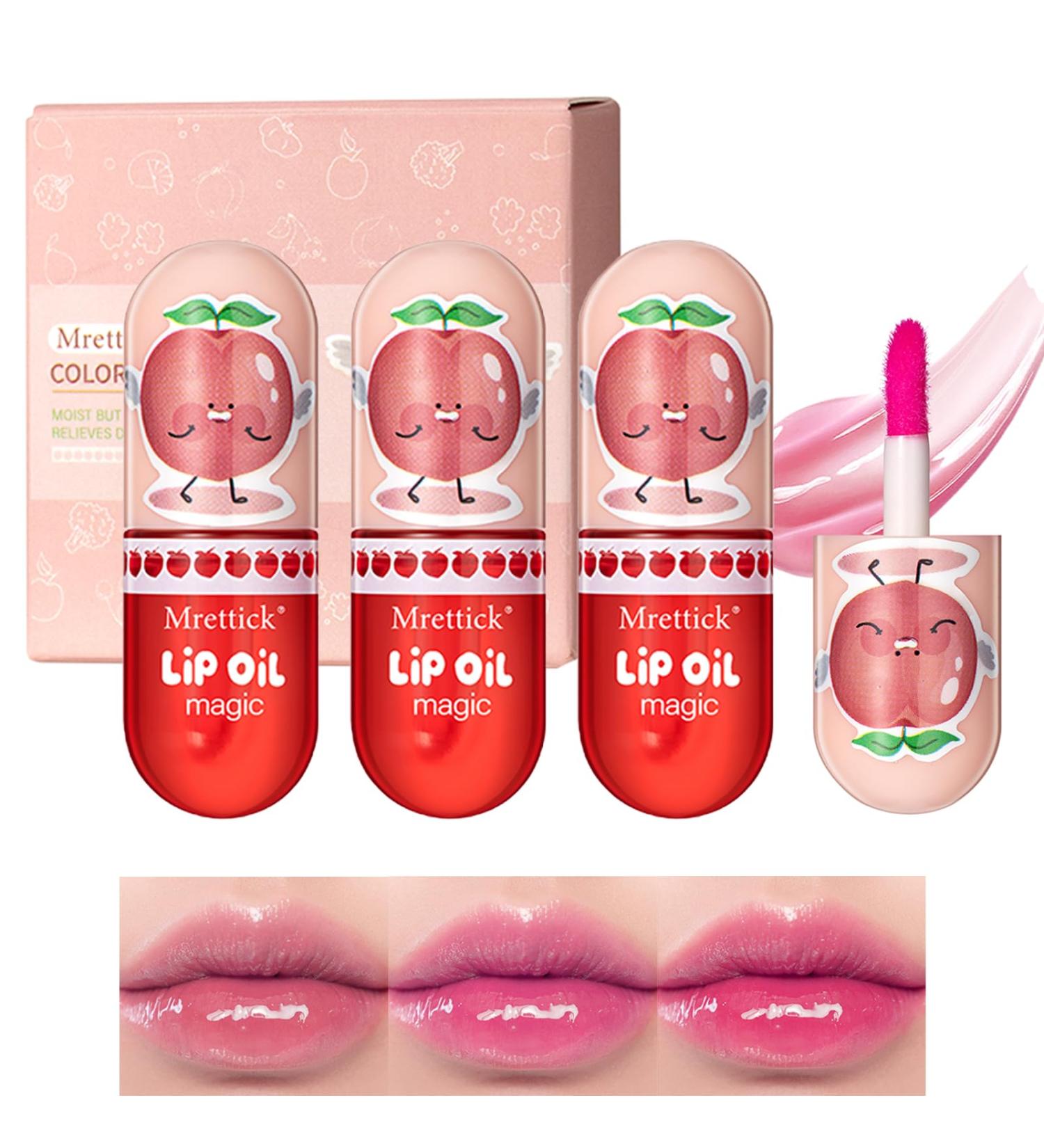 Mrettick 3Packs Hydrating Lip Oil Temperature Color Changing Lip Oil Plumping Lip Gloss Moisturizing Lip Oil Tinted for Lip Care and Dry Lip - Buy Online on SooperMarket.com