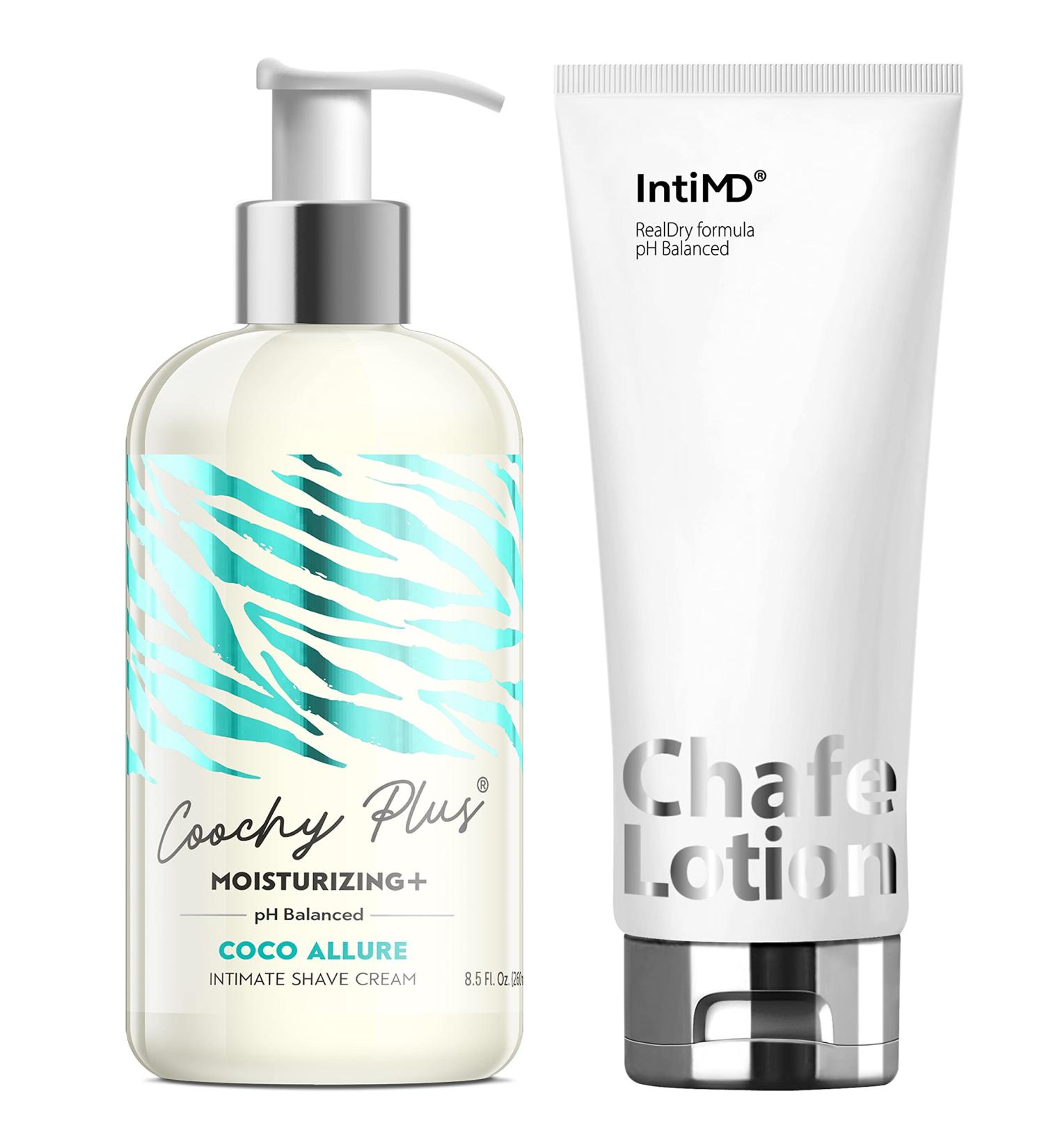 Coochy Plus Coco Allure Shave Cream & Anti-Chafe Lotion Kit - Prevent Razor Burn & In-Grown Hair, Soothe Chafing for Inner Thighs, Armpits, Running, and Cycling - Buy Online on SooperMarket.com