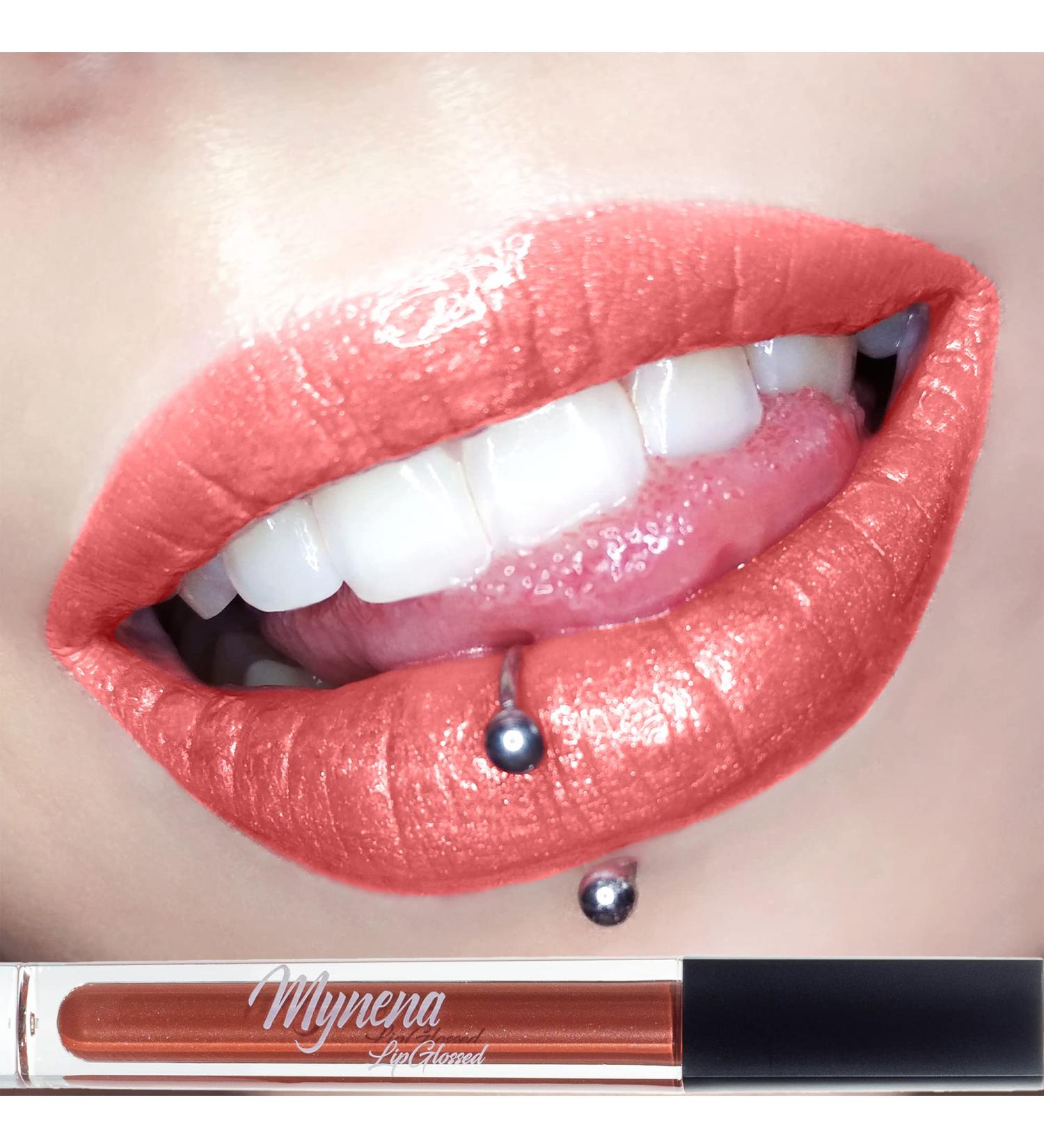 Mynena Shimmer Lip Gloss Topper | Natural Glossy Finish with Jojoba Oil | Vegan & Gluten-Free | Coral - Buy Online on SooperMarket.com