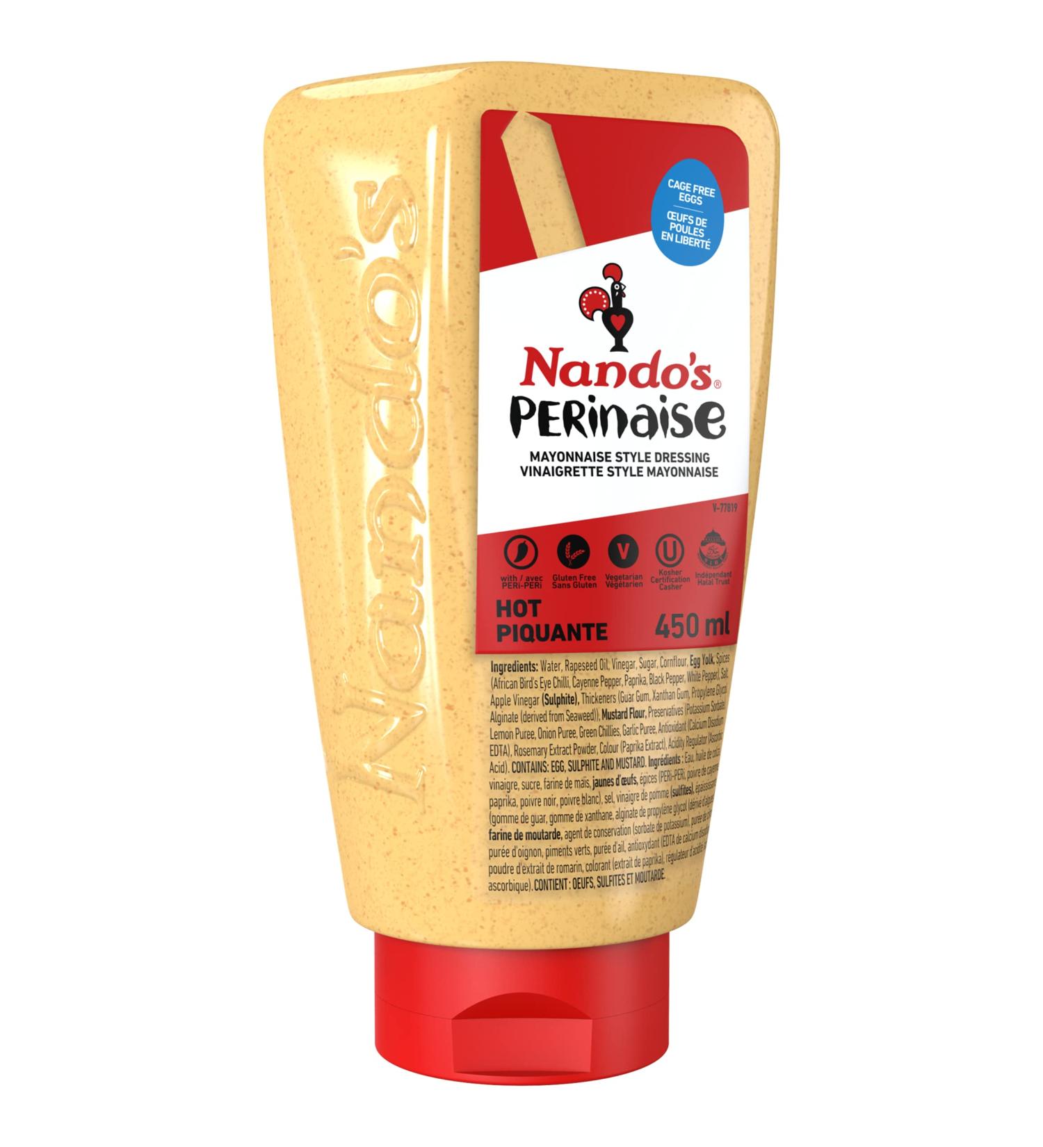 Nando's Hot PERinaise Spicy Flavoured Mayo Perfect for Spreads Dressings & Dips Gluten Free Mayonnaise Vegetarian Keto Friendly 450ml - Buy Online on SooperMarket.com