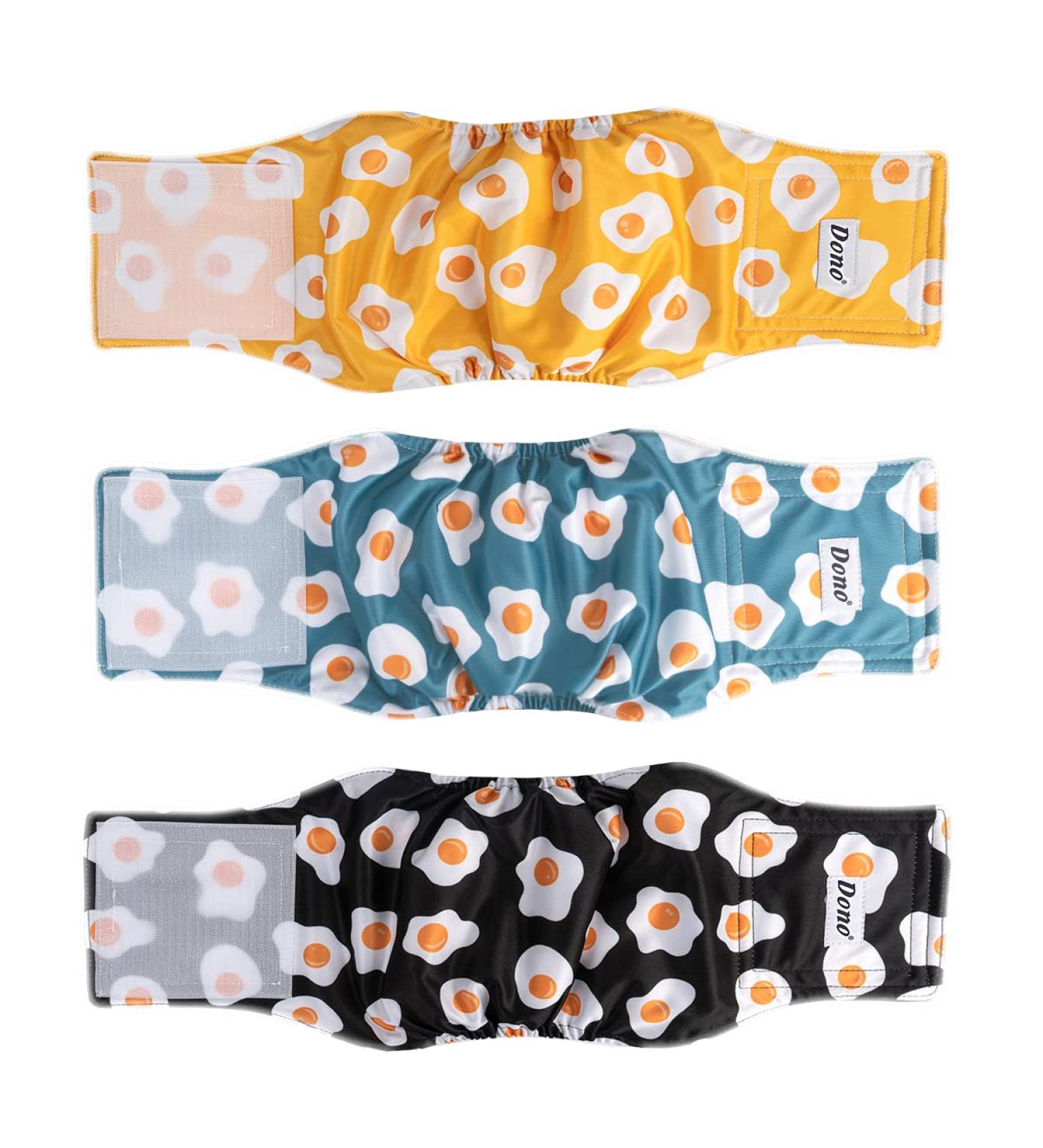 Dono 3-Pack Reflective Dog Diapers with Washable Belly Band for Small Medium & Large Dogs - Frying Eggs Design (L) - Buy Online on SooperMarket.com