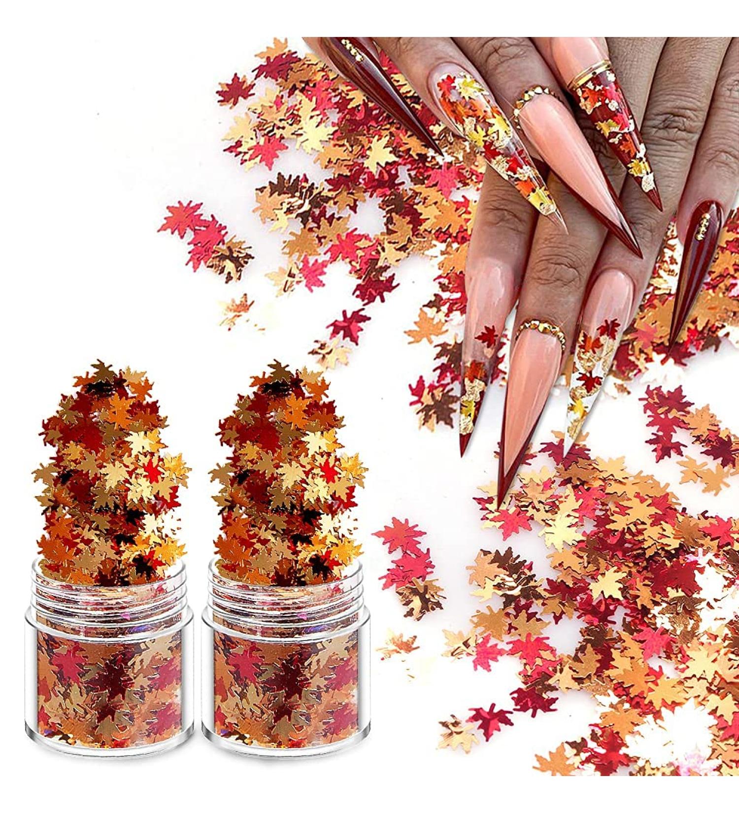 Holographic Fall Maple Leaf Glitter Sequins for Nail Art - Red, Yellow, Orange 3D Metallic Design - Buy Online on SooperMarket.com