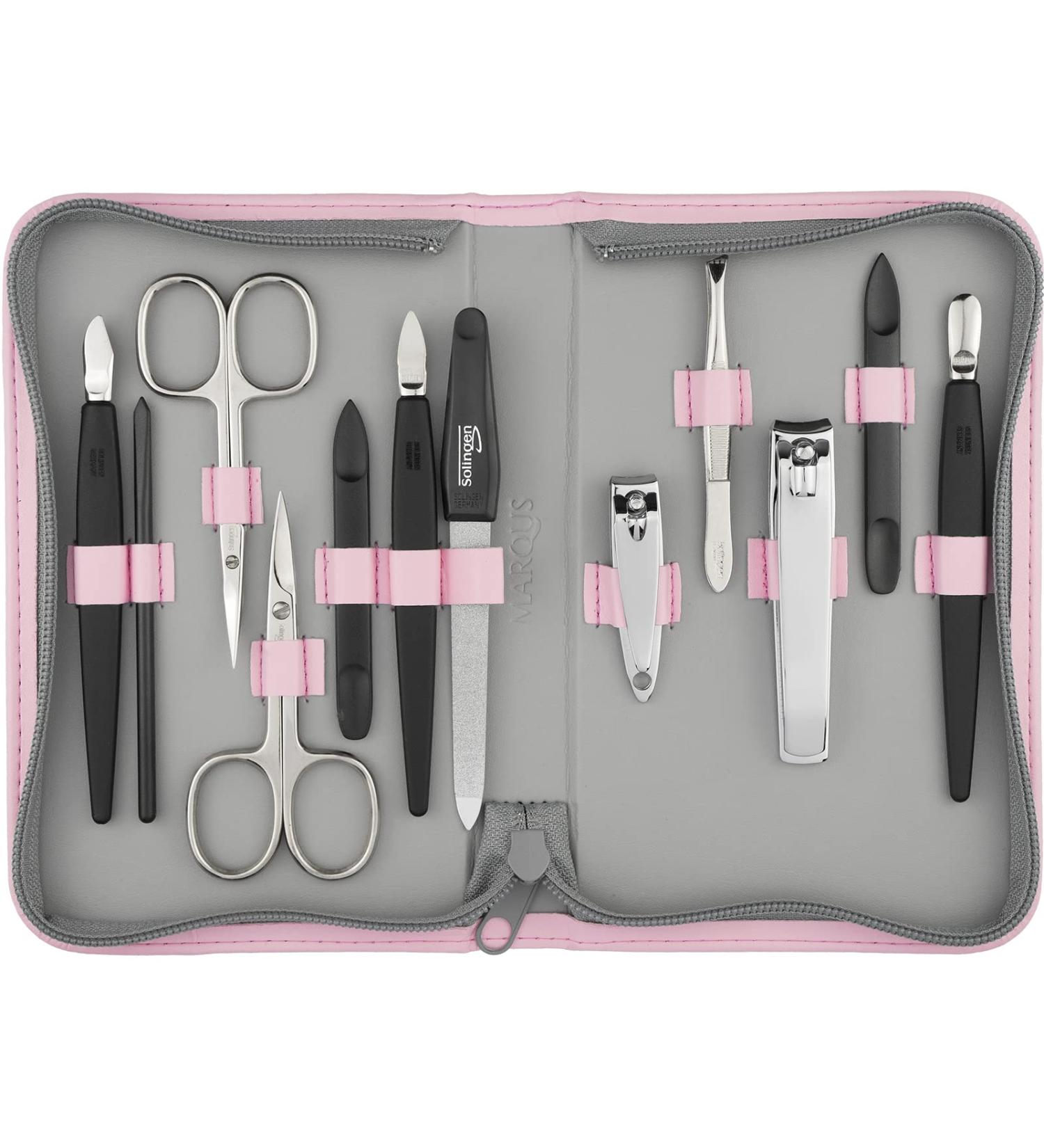 Buy Solingen Manik r Set 12 - Premium Nail Set for Men & Women | Complete Manicure & Pedicure Kit in Pink Synthetic Leather Etui - International Shipping - Buy Online on SooperMarket.com