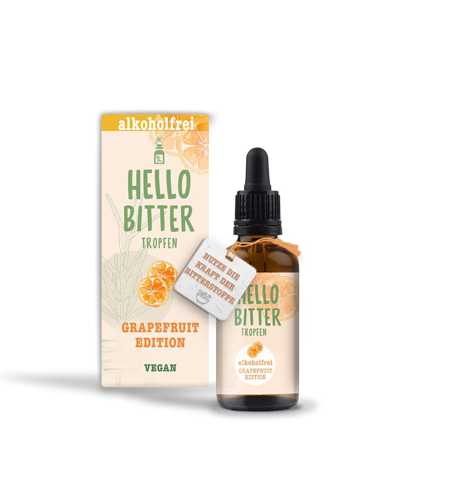Hellobitter Grapefruit Alcohol-Free Bitter Drops - Vegan High-Dose Herbal Extract 50ml - Quality Tested Liquid Bitters for Digestive Health - Buy Online on SooperMarket.com