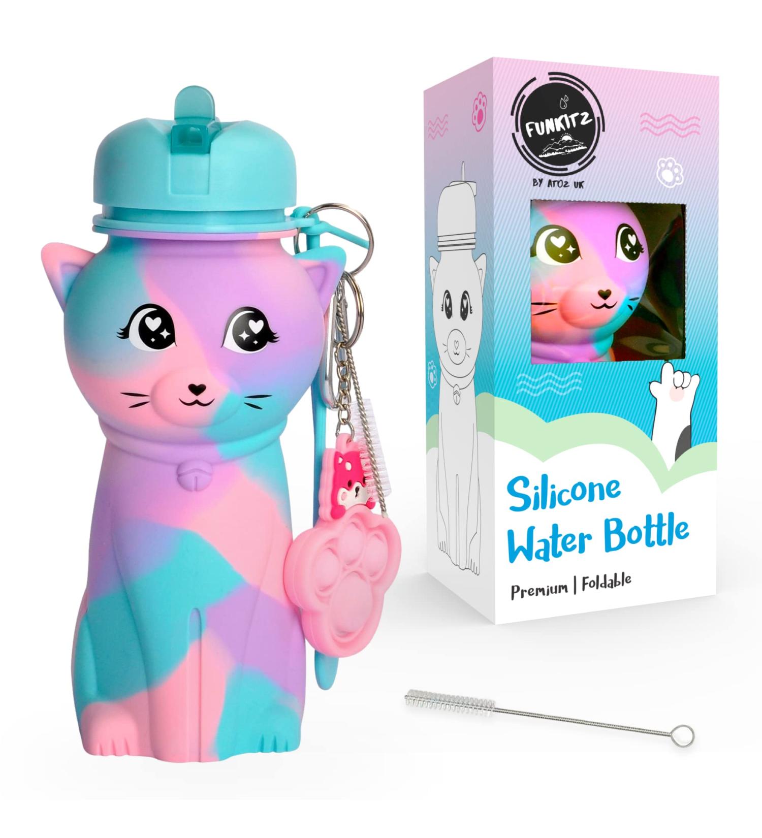 FunKitZ by AToZ UK Cat Shaped Water Bottle for Girls - BPA Free 500ml Silicone - Rainbow Design, Drop Resistant - Back to School Gift - Buy Online on SooperMarket.com
