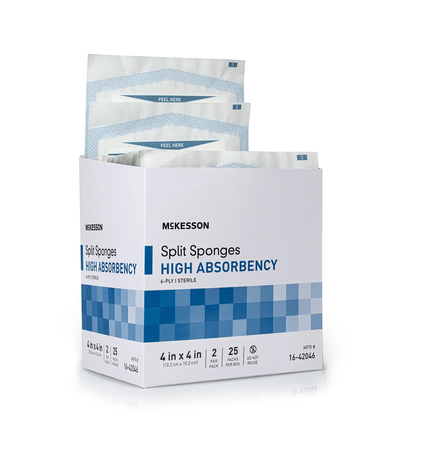 McKesson Split Sponges 4 x 4, 6-Ply High Absorbency Sterile Dressings - 50 Count Bundle (25 Packs of 2) - Buy Online on SooperMarket.com