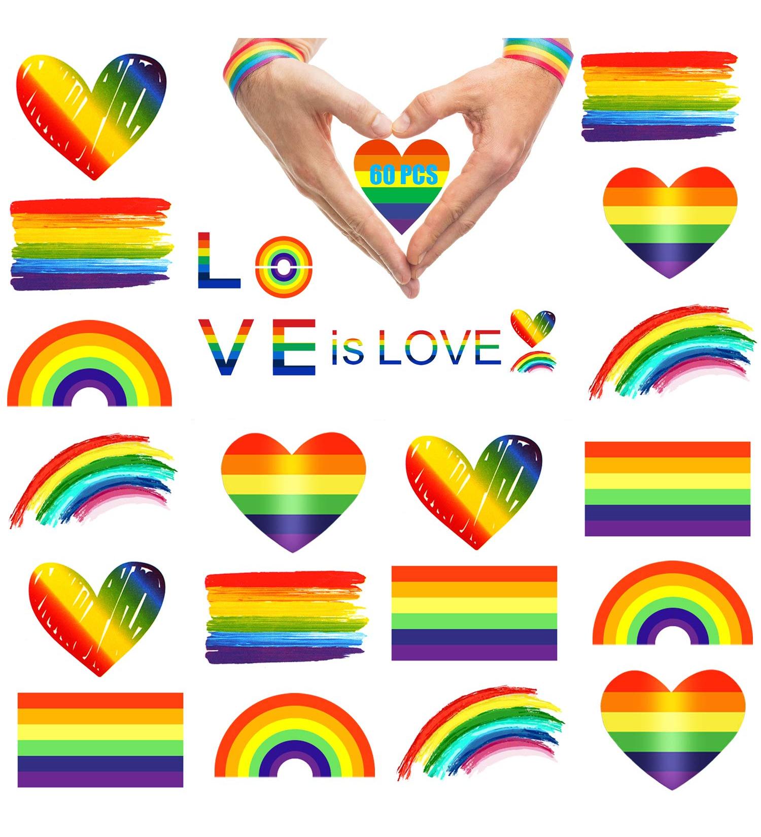 Phogary Pride Merch Gay Rainbow Stickers (60pcs 6 Designs) Pride Accessories Waterproof Body Paints Decals for Pride Day Parade Event LGBTQ+ - Buy Online on SooperMarket.com