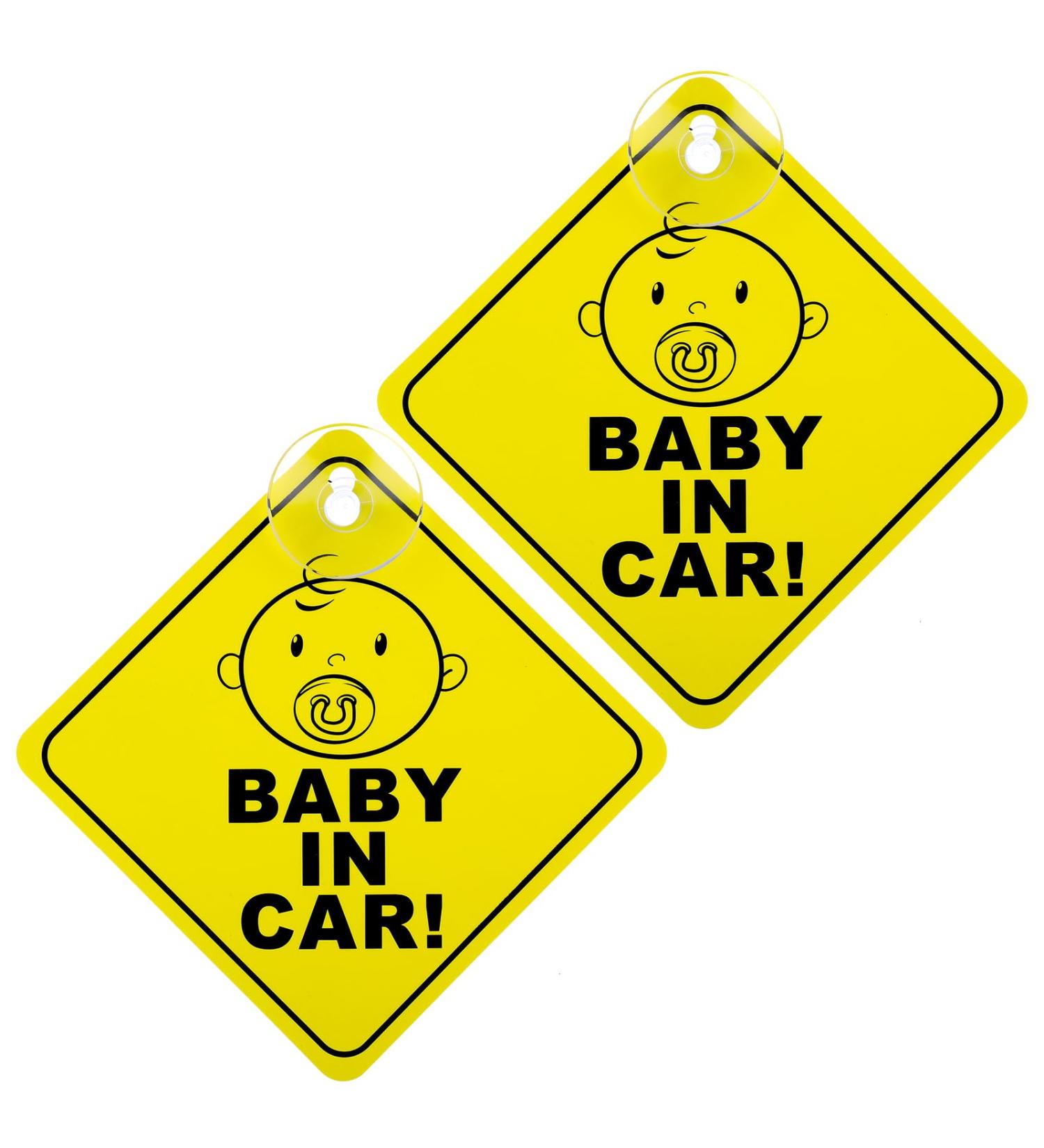 Bewudy 2 PCS Baby on Board Car Warning Sign - Reusable Yellow Baby in Car Sticker with Suction Cups - Buy Online on SooperMarket.com