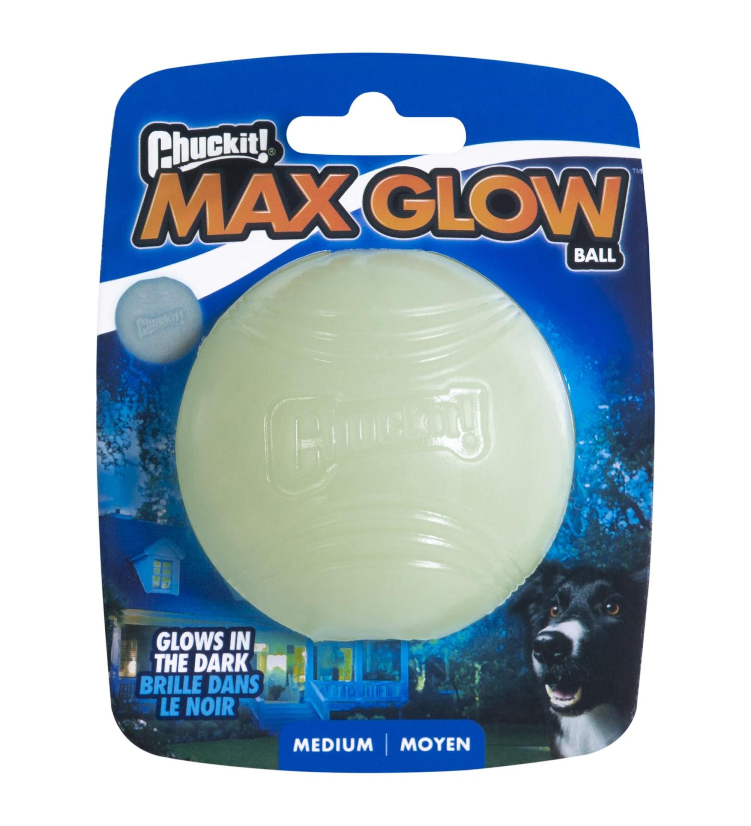 Chuckit Max Glow Ball Medium | Phosphorescent Rubber Dog Ball - Soft 6.5 cm Increases Complicity - Buy Online on SooperMarket.com
