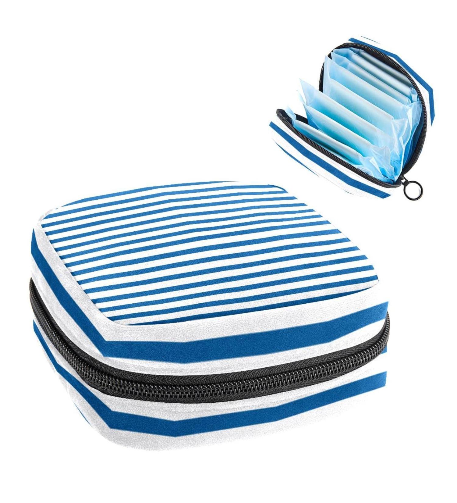 Blue & White Stripes Sanitary Napkin Storage Bag | Menstrual Cup & Nursing Pad Holder | Portable Period Pouch for Women & Teen Girls - Multi-Colored | 1Pc - Buy Online on SooperMarket.com