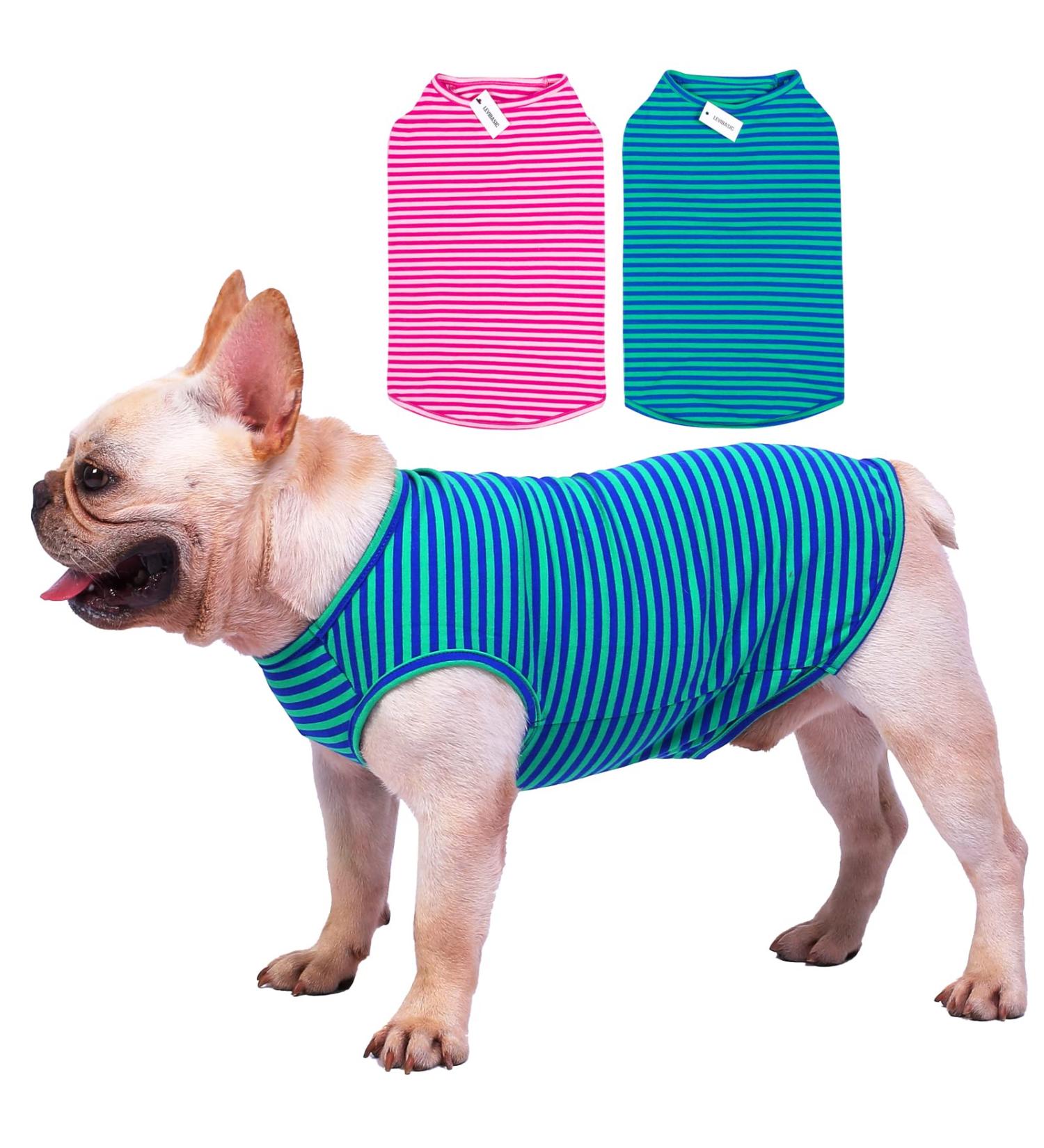 Dog Shirts Cotton Striped T-Shirts  Breathable Basic Vest for Puppy and Cat  Super Soft Stretchable Doggy Tee Tank Top Sleeveless  Fashion & Cute Color for Boys and Girls (M  Pink+Green) Medium Pink+Green - Buy Online on SooperMarket.com
