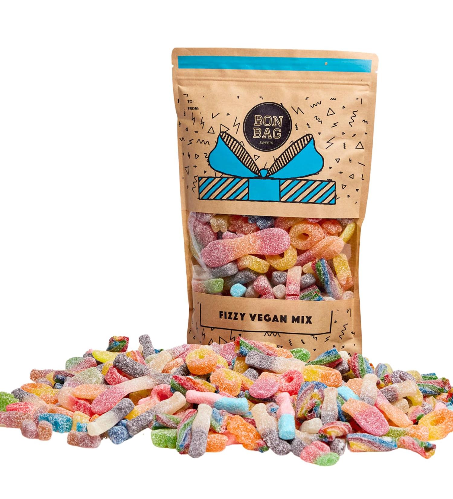 BON BAG - Vegan Fizzy Pick And Mix Sweets 1L Pouch Bags Of Sweets. Sour Fizzy Bulk Candy Assortment In Large Resealable Party Bag (800g) - Buy Online on SooperMarket.com