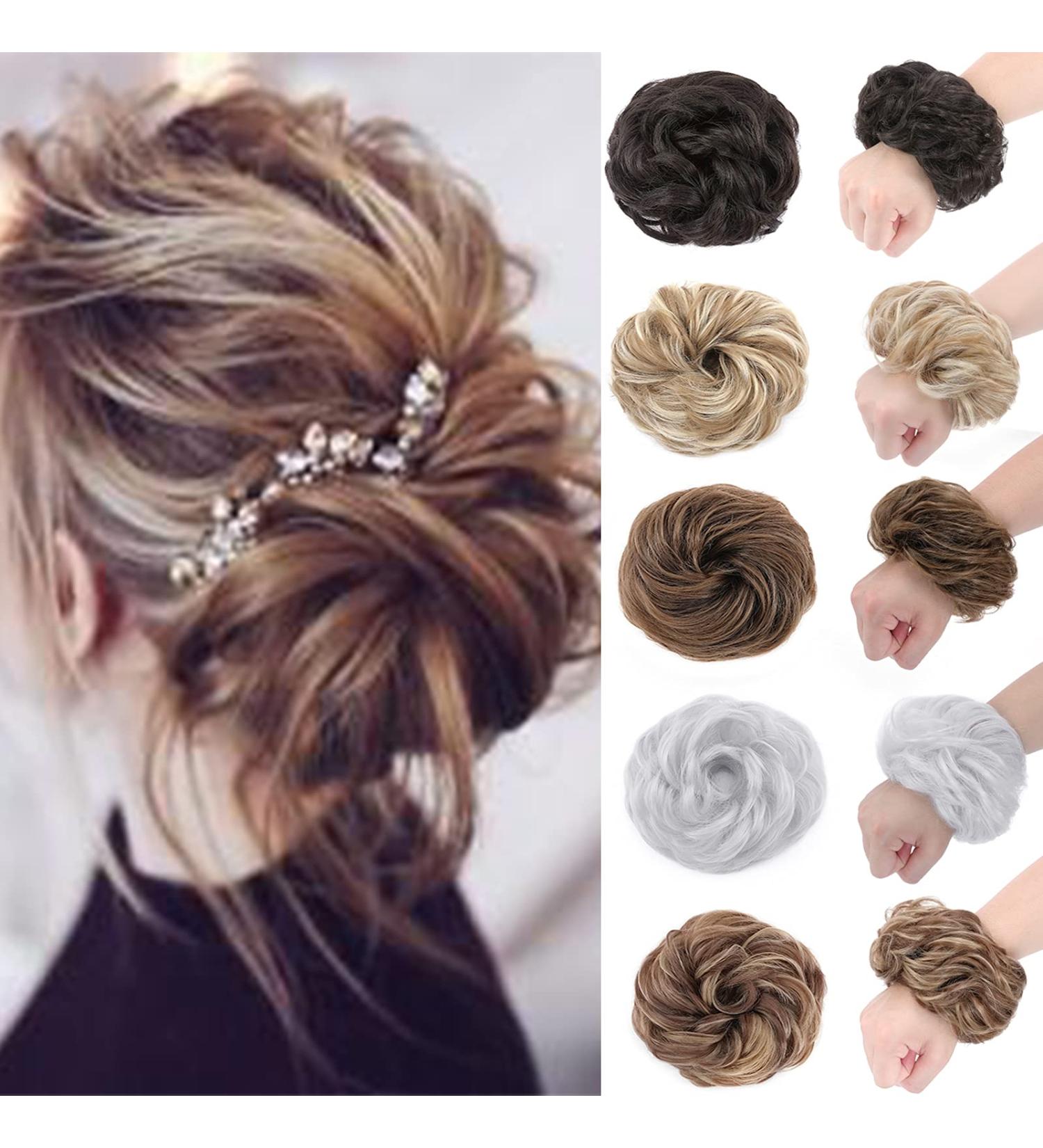 Messy Hair Scrunchies Thick Hair Bun Extensions 45g Coffee Brown mix Bleach Blonde Honey Blond-Bleach Blond - Buy Online on SooperMarket.com