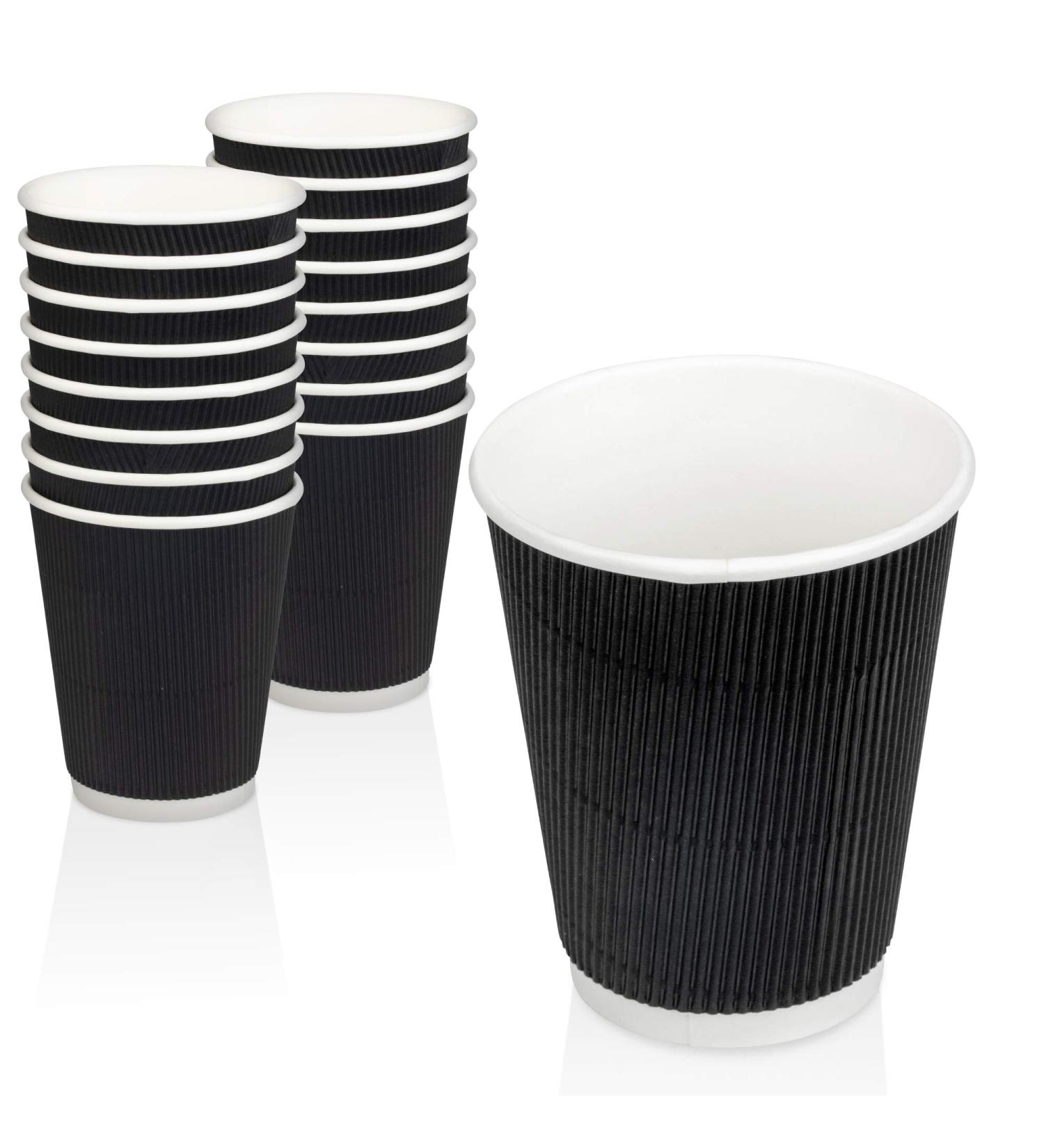 Fit Meal Prep 50 Pack Disposable Hot Cups - 12oz Black Double Wall Insulated Ripple Sleeves To Go Coffee Cups - Kraft Hot Beverage for Chocolate Tea and Cocoa Drinks - Sturdy and Eco Friendly 50 8 oz - Buy Online on SooperMarket.com