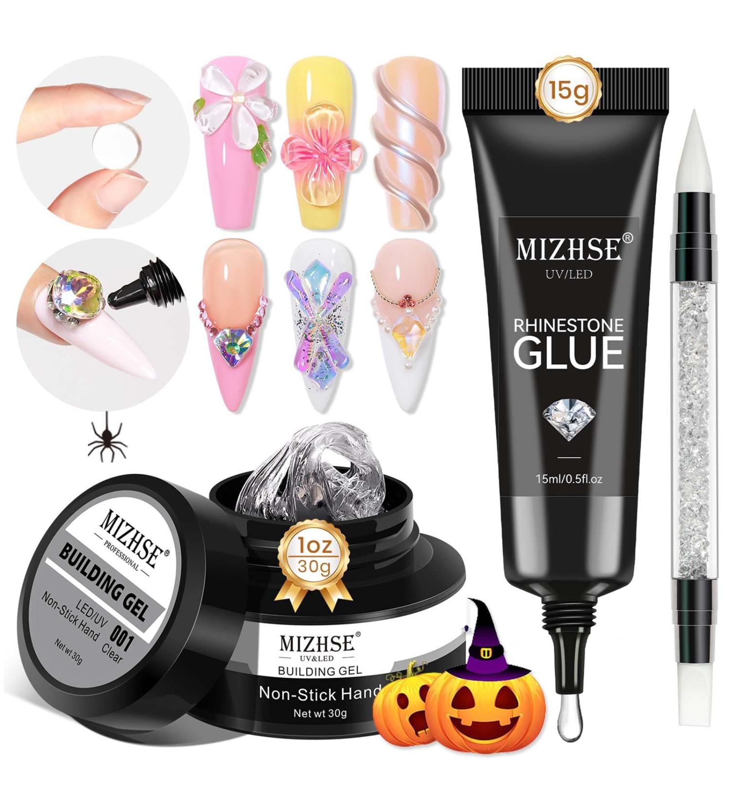 MIZHSE 30g Solid Builder Gel For Nails and 15g Rhinestone Glue for Nails Clear Nail Builder Gel Hard Gel for Nails 3D Nail Sculpting Gel Non-Sticky Hand UV LED Nail Charm Glue Nail Art for Salon Home 30g Builder Gel+15g Rhinestone Glue - Buy Online on SooperMarket.com
