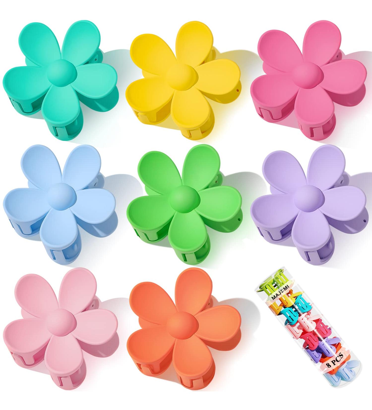 8PCS Flower Hair Claw Clips Set - Matte Finish, Strong Hold Hair Clamps for Women & Girls - Hair Accessories in 8 Colors: Blue, Pink, Rose Red, Purple, Yellow, Green, Orange - Buy Online on SooperMarket.com