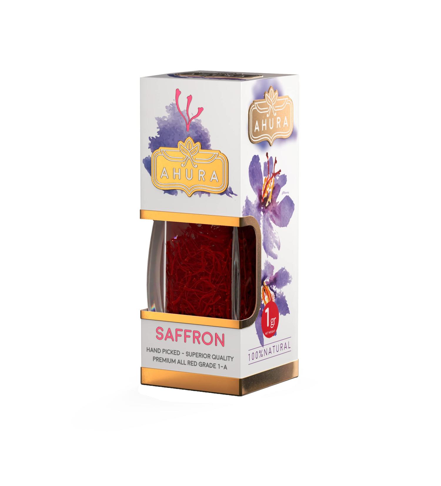 Ahura Finest Natural Saffron Threads - Pure Grade 1 All Red Saffron Spice 1g Jar - Ideal for Tea, Paella, Risotto, Pasta, Rice Cooking - No Additives - Pack of 1 - Buy Online on SooperMarket.com