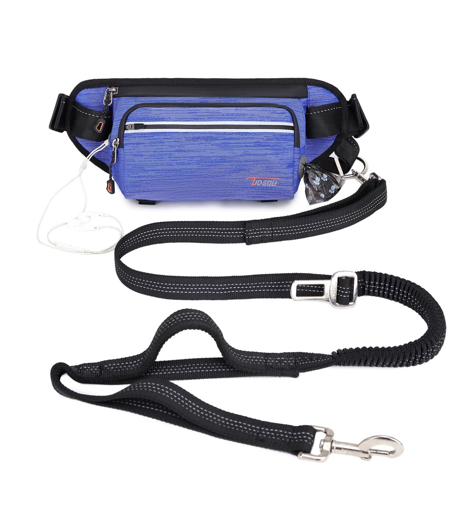 TUDEC Dogs Jogging Line with Belly Belt | Free-Handed Leash & Belt Bag for Large & Medium Dogs | Elastic Reflective Running Leash & Feces Bag Dispenser (Blue Gray) - Buy Online on SooperMarket.com