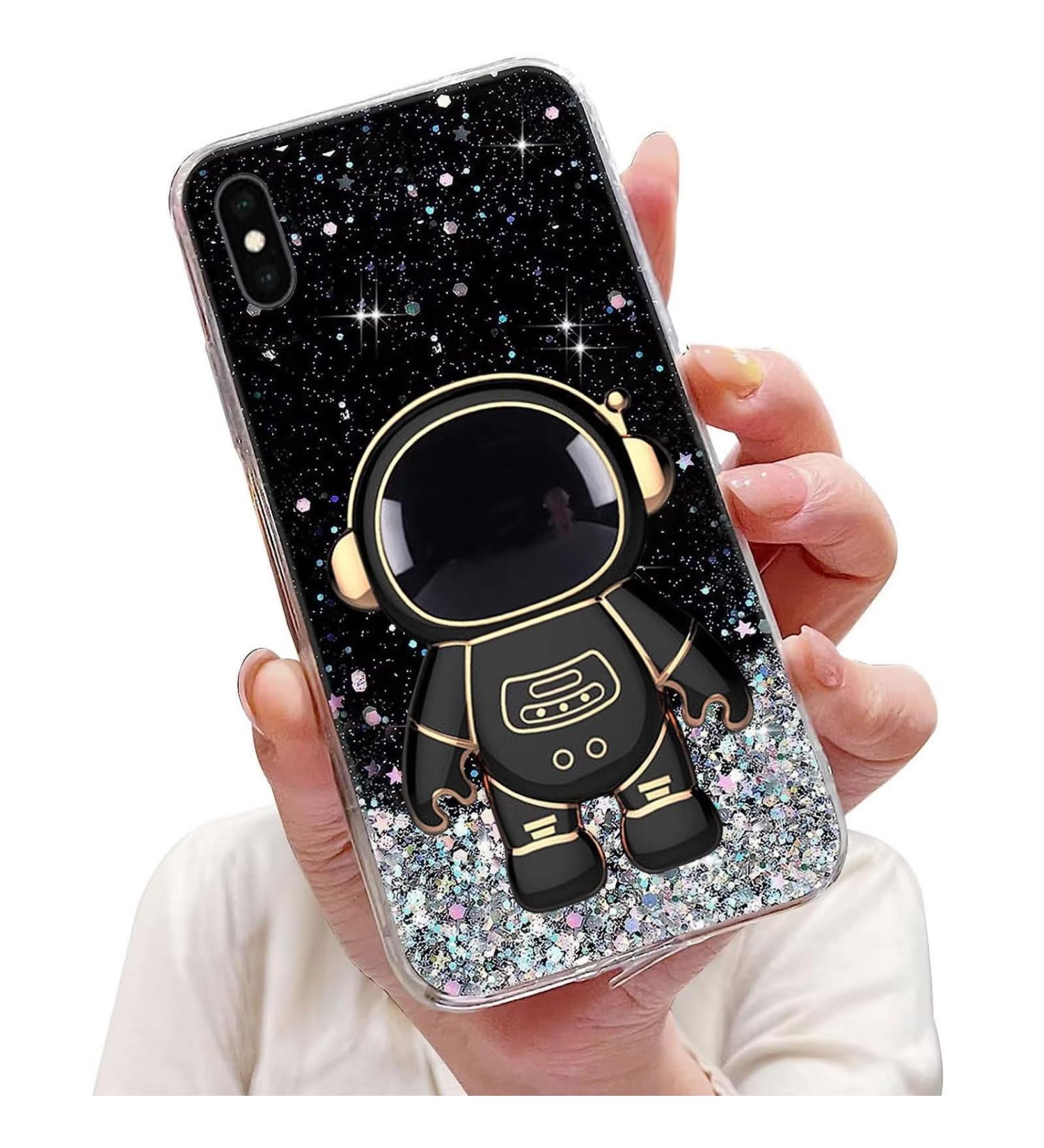 Buy Tivenfezk Nadoli iPhone XR Astronaut Hidden Stand Shell - Glitter Soft Silicone Bling Black Protective Cover - Buy Online on SooperMarket.com