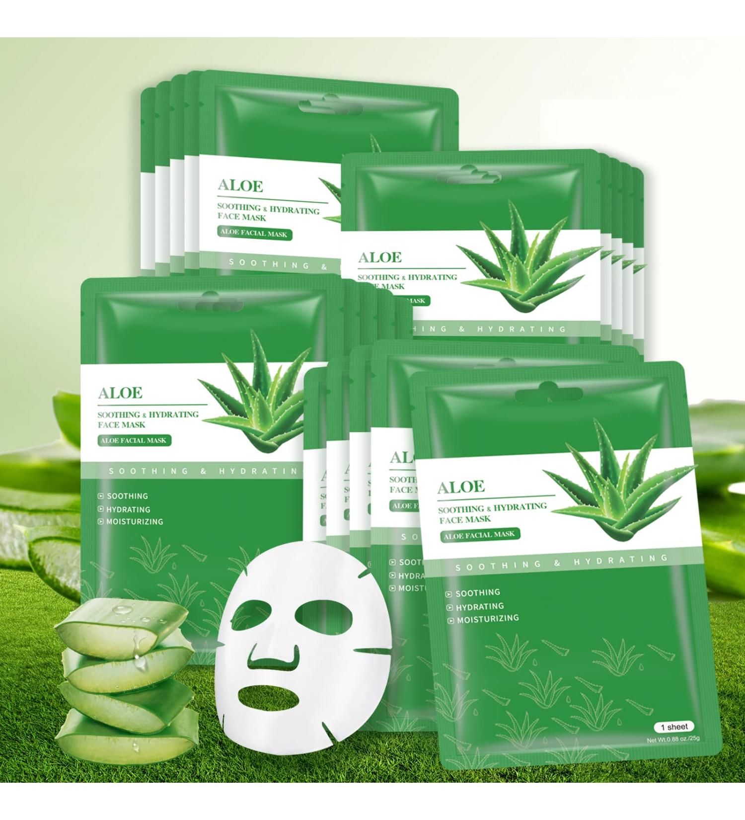 Aloe Vera Hydrating Face Mask - Soothing, Calming & Nourishing Skincare for All Skin Types - 10 Pack 25ml/0.8oz - Buy Online on SooperMarket.com