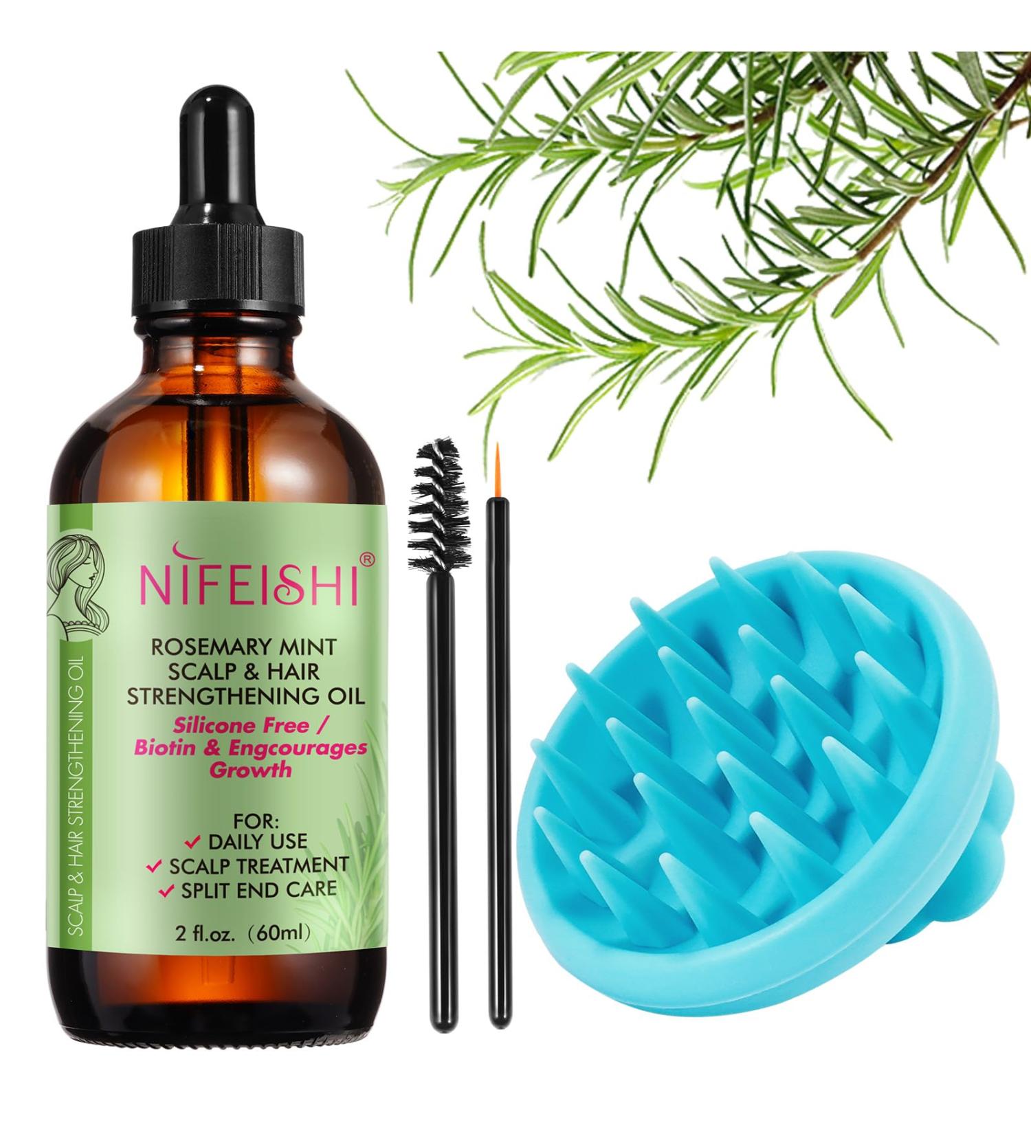 100% Organic Rosemary Oil for Hair Growth | Nourish Scalp & Stimulate Hair Growth with Essential Oil & Massager - Buy Online on SooperMarket.com