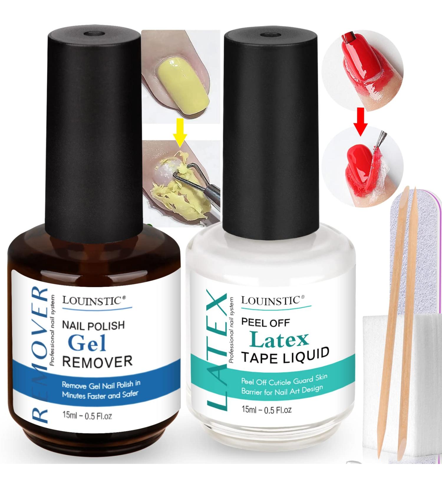LOUINSTIC Quick Gel Polish Remover Kit - 3-5 Minute Nail Polish Removal with Peel Off Latex Tape Barrier - Buy Online on SooperMarket.com