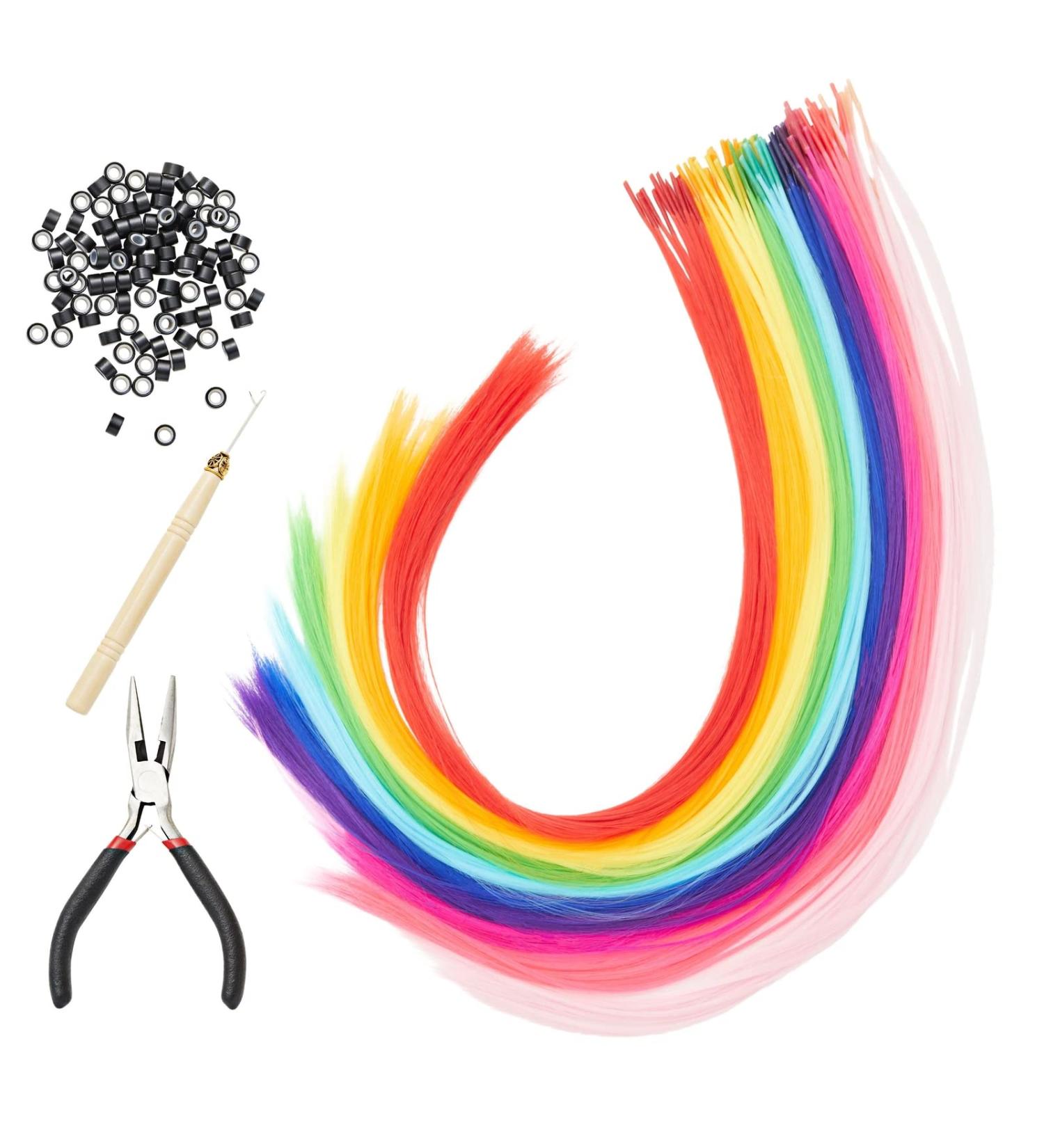 Rainbow Microbead Tip Hair Extensions and Tools (51 cm 202 Pieces) - Buy Online on SooperMarket.com