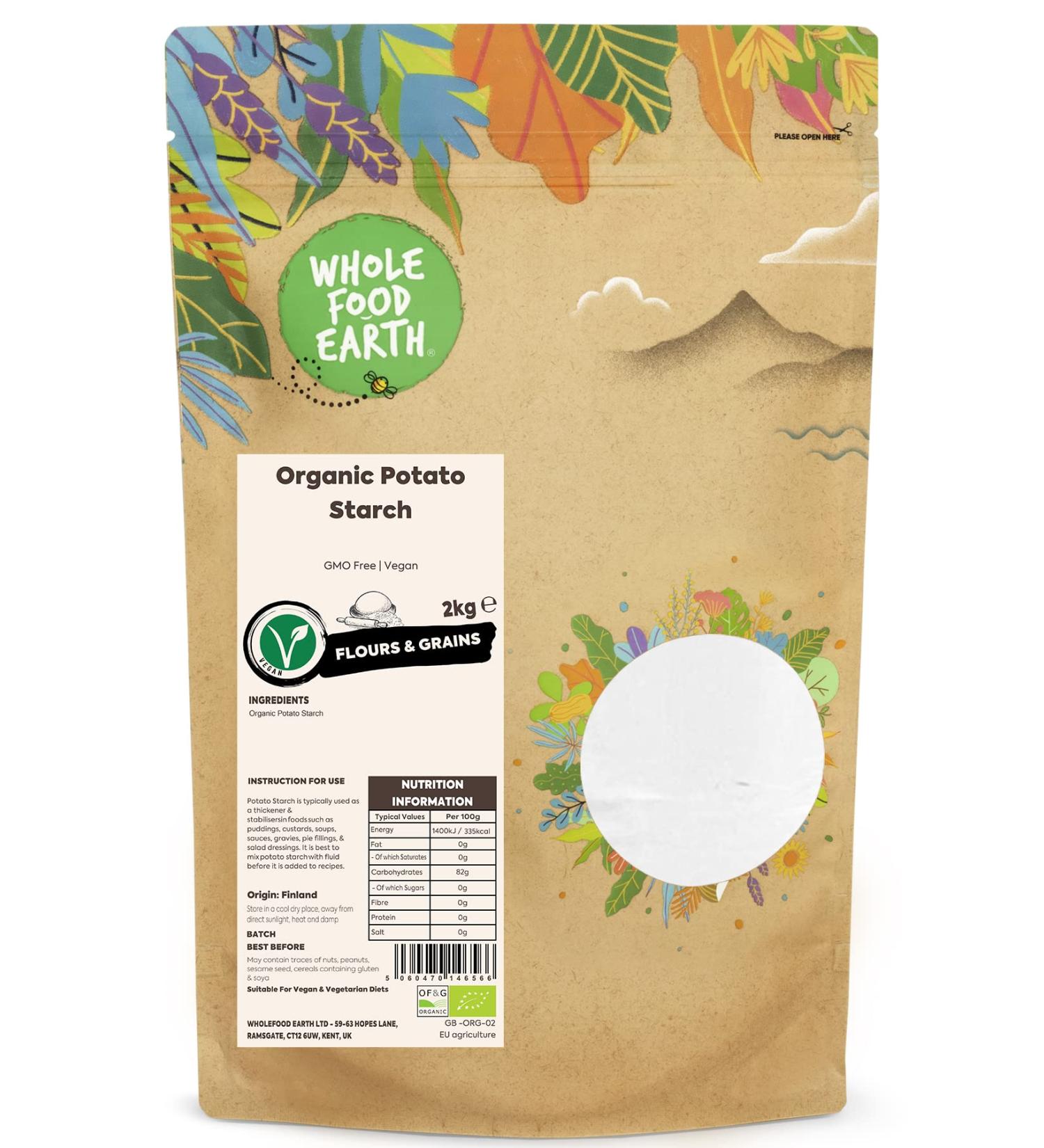 Wholefood Earth Organic Potato Starch 2kg - GMO Free, Vegan & Certified Organic - Buy Online on SooperMarket.com