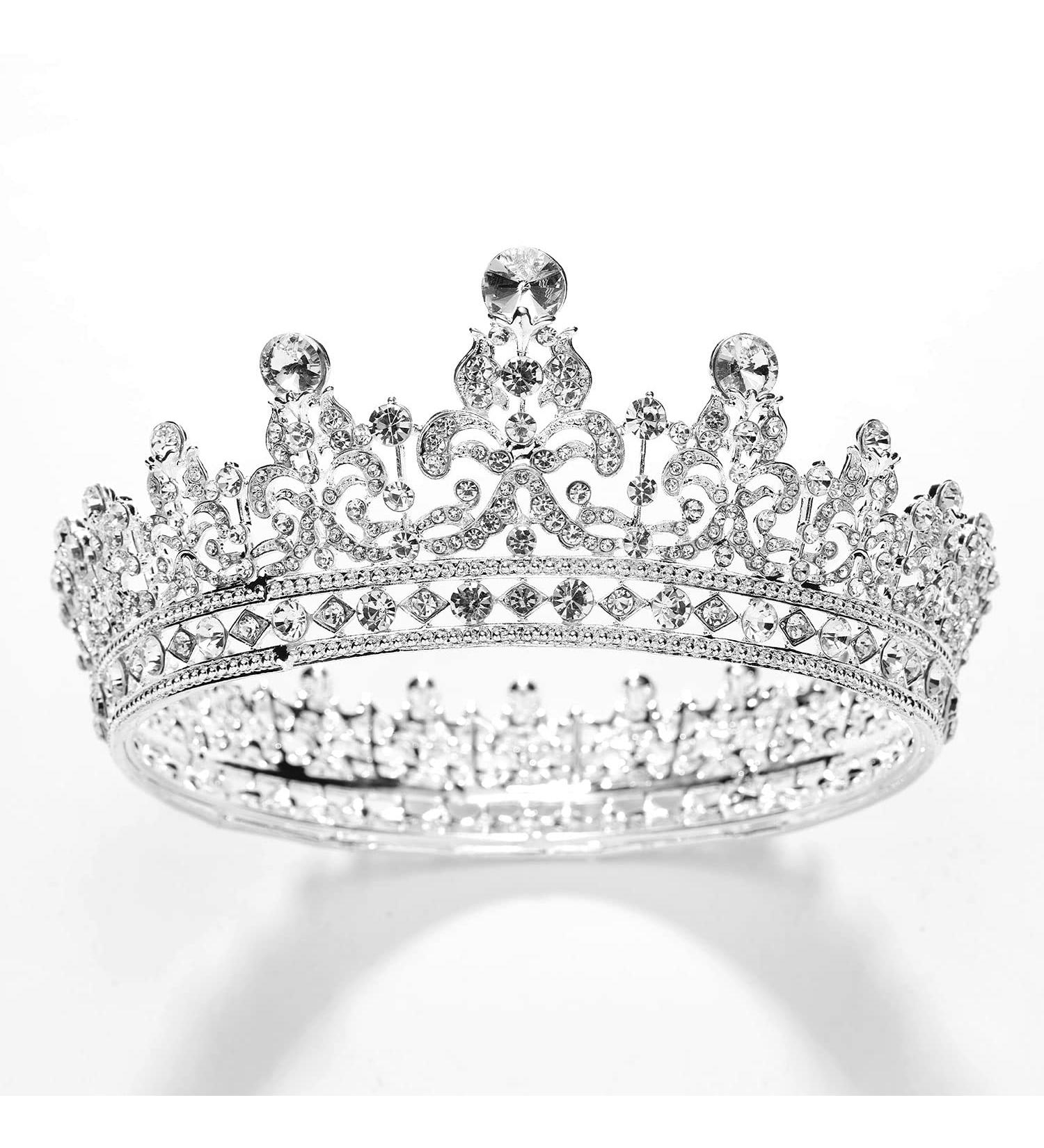 SWEETV Full Round Crystal Queen Crown for Women - Wedding Tiara for Bride, Pageant and Birthday Party - Silver - Buy Online on SooperMarket.com