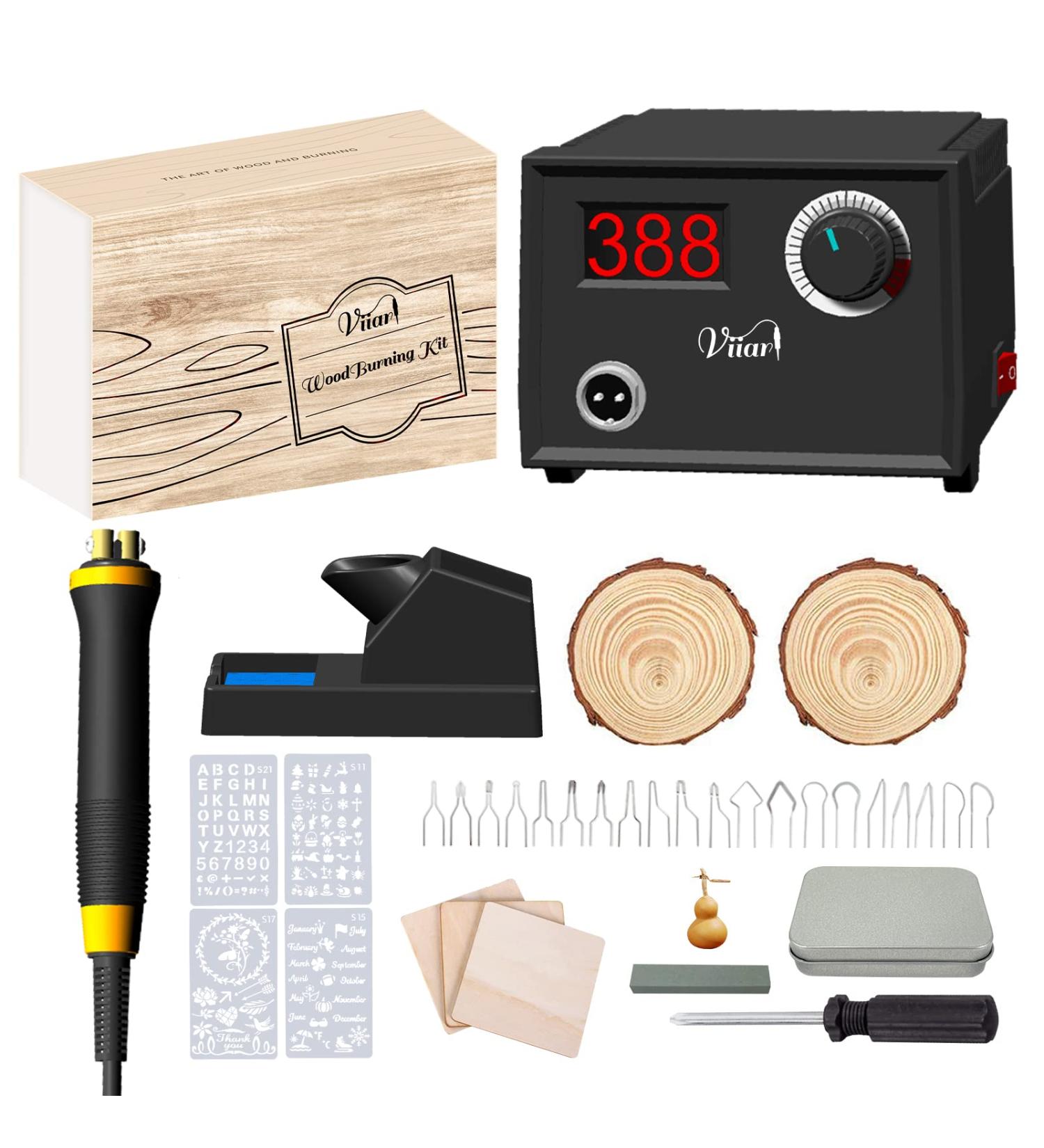 Viiart Professional Pyrography Tool Kit 60W Upgraded Wood Burning Kits with 20pcs Pyrography Wire Tips Digital Adjustable Pyrography Machine for Wood and Gourd(Single Pen) - Buy Online on SooperMarket.com