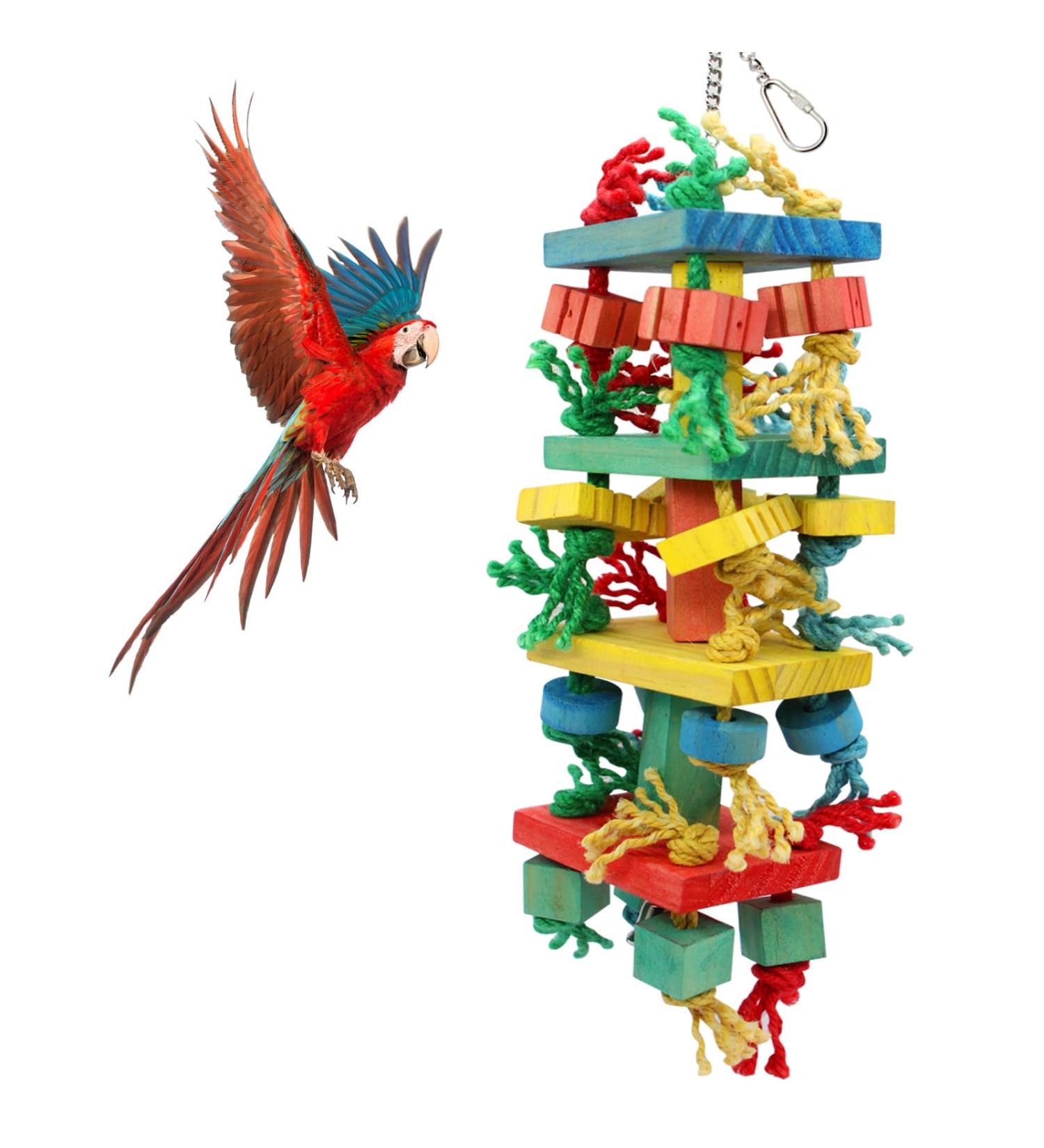 Large Parrot Toy for Climbing, Chewing & Preening - Multicolored Wooden Block Toy | MQUPIN M-22inch - Buy Online on SooperMarket.com