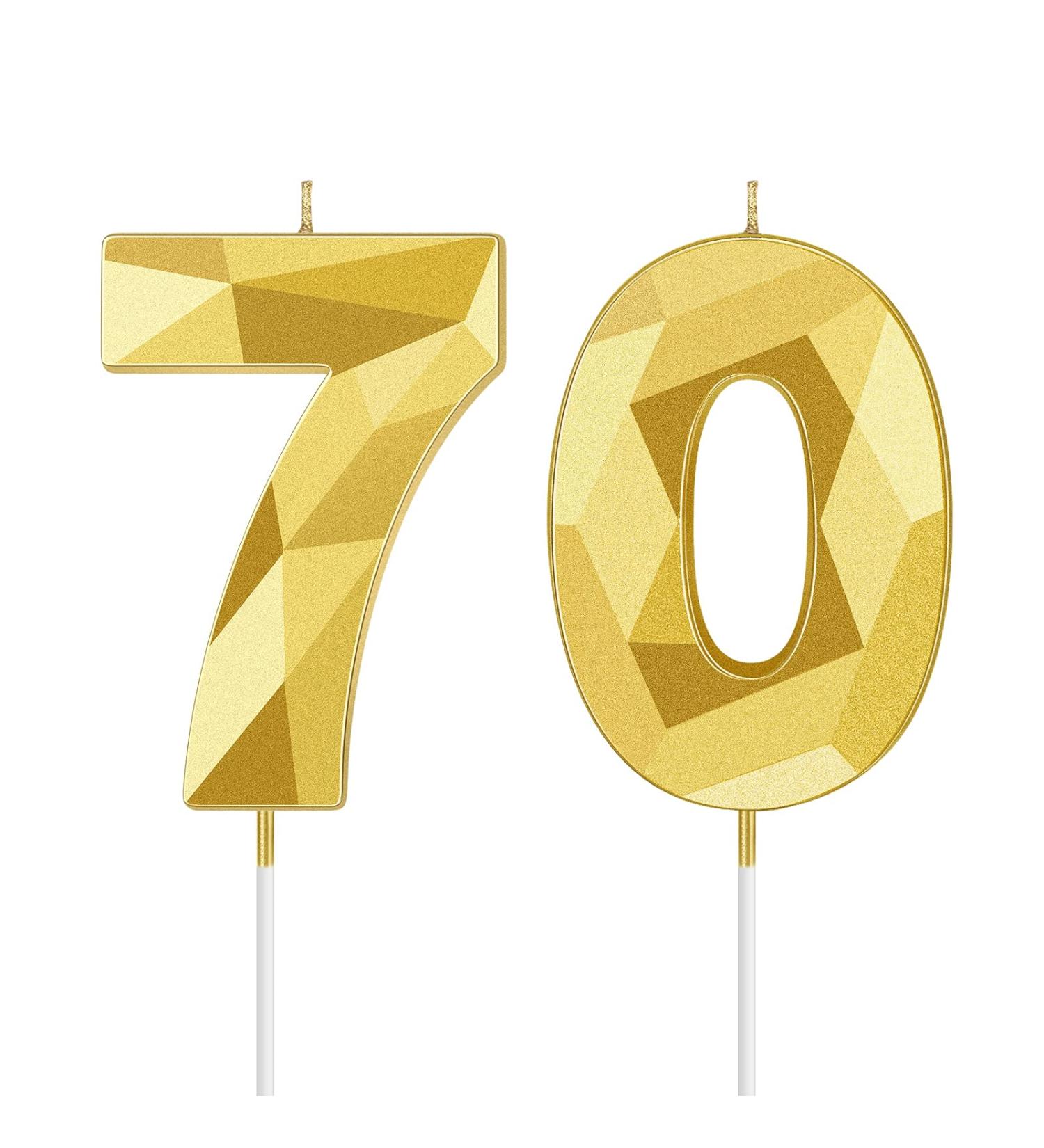 70th Birthday 3D Diamond Shape Number 70 Candles - Gold Happy Birthday Cake Topper for Wedding Decoration & Theme Parties - Buy Online on SooperMarket.com
