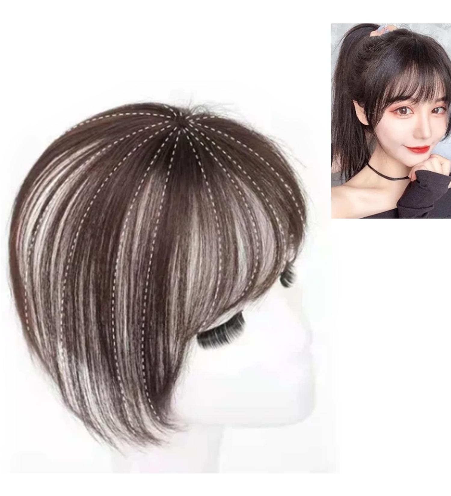 ANGGREK Dark Brown Bangs Hair Clip Lifelike Refine Facial Contour Air Bangs 3D Real Human Hair Bangs Clip in Hair Extensions for Women Girls Daily Wear - Buy Online on SooperMarket.com