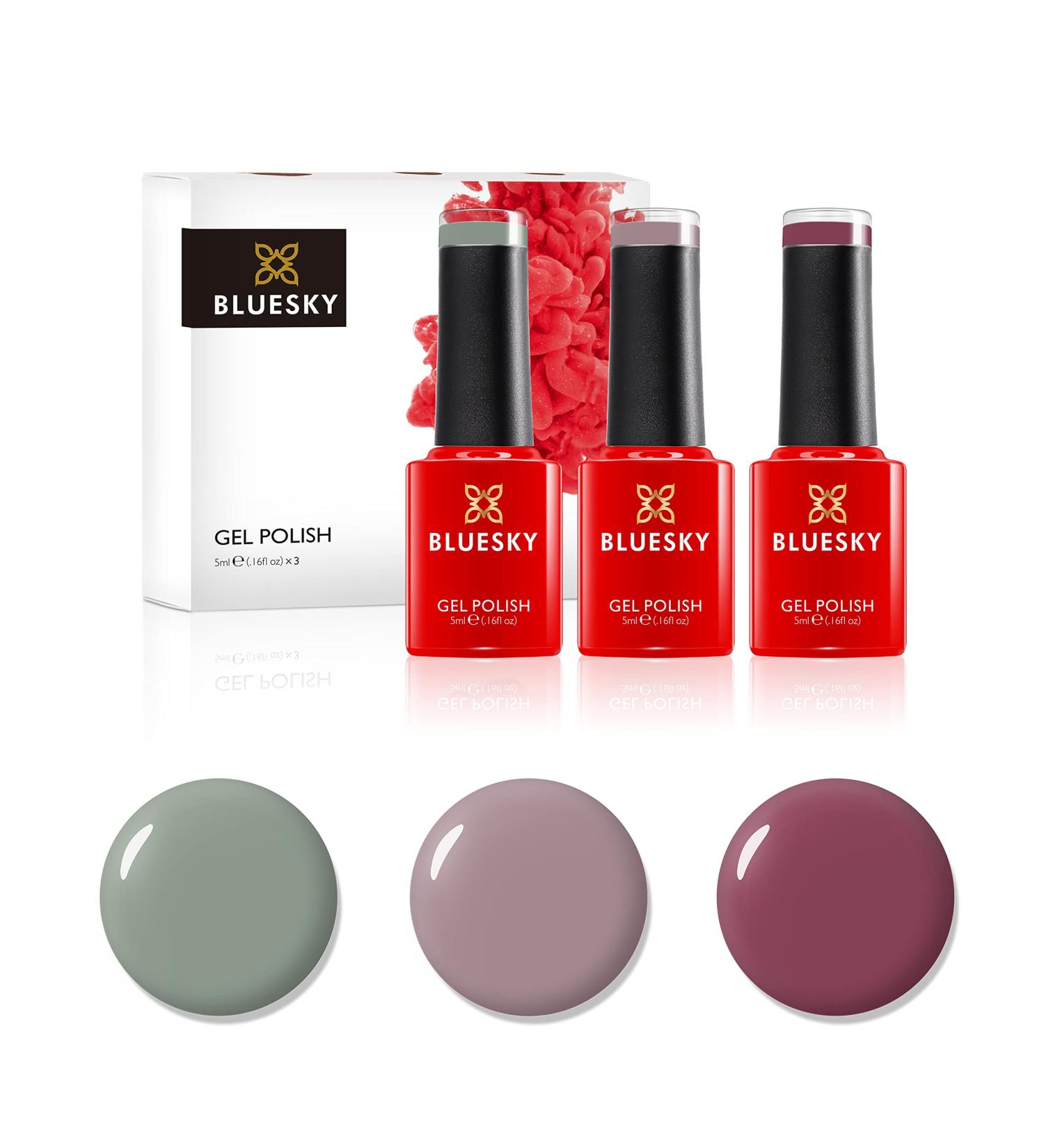 Bluesky Gel Nail Polish Set Fall Essentials Sage Scarf 80570 Field Fox 80594 Marsala KA4036 3 x 5 ml Green Dark Pink (Requires Curing Under UV or LED Lamp) Fall Essentials 5 ml (Pack of 3) - Buy Online on SooperMarket.com