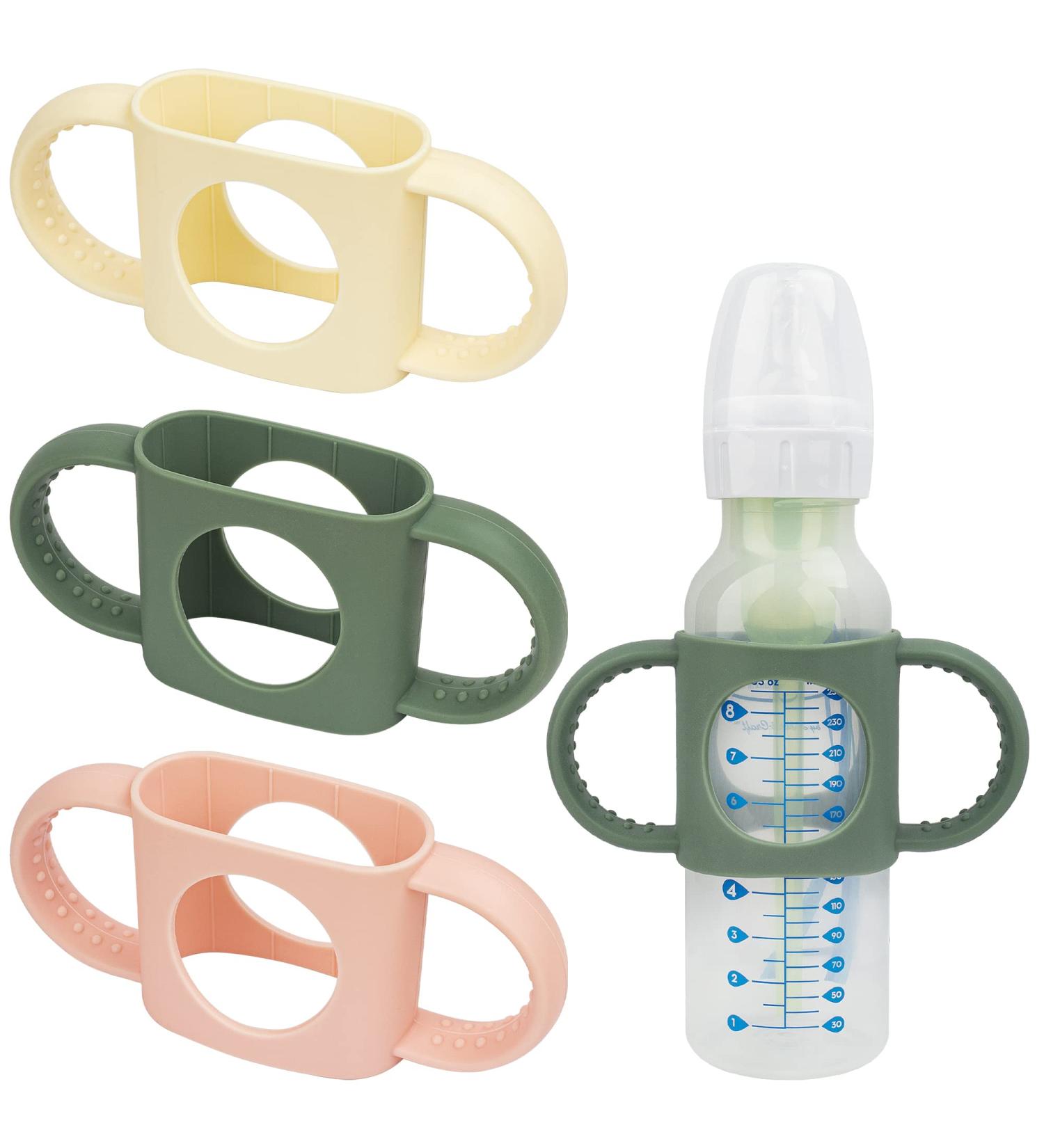 3 Pack Bottle Handles for Dr. Brown Baby Bottles - Non-Slip Easy Grip Silicone - BPA-Free & Dishwasher Safe - Milk White Green Pink - Compatible with Narrow and Wide-Neck Bottles - Buy Online on SooperMarket.com