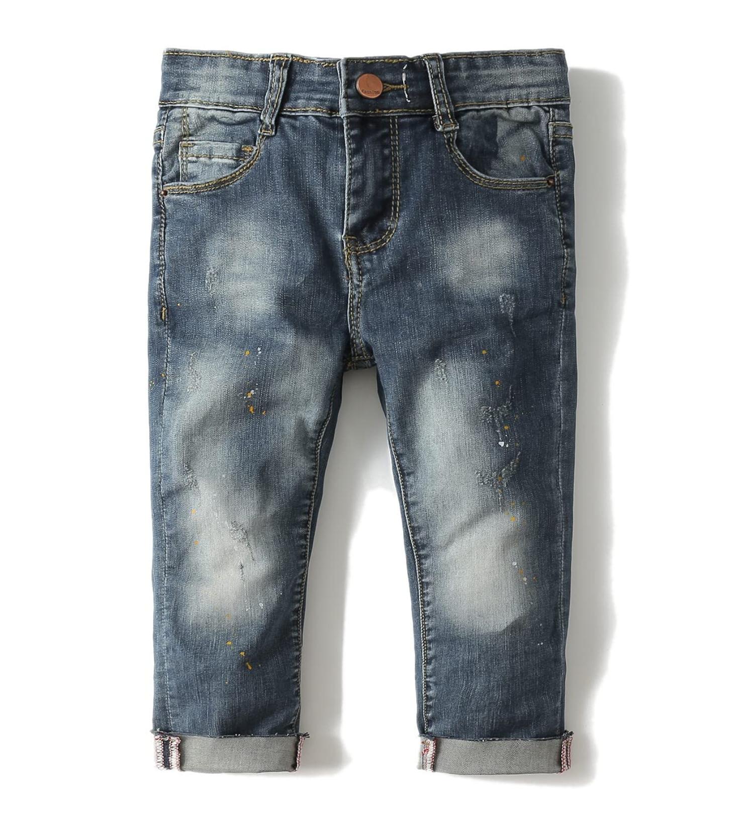 KIDSCOOL SPACE Baby Girl Boy Slim Jeans | Elastic Band | Ripped Denim Pants | 4-5 Years | Dark Blue - Buy Online on SooperMarket.com