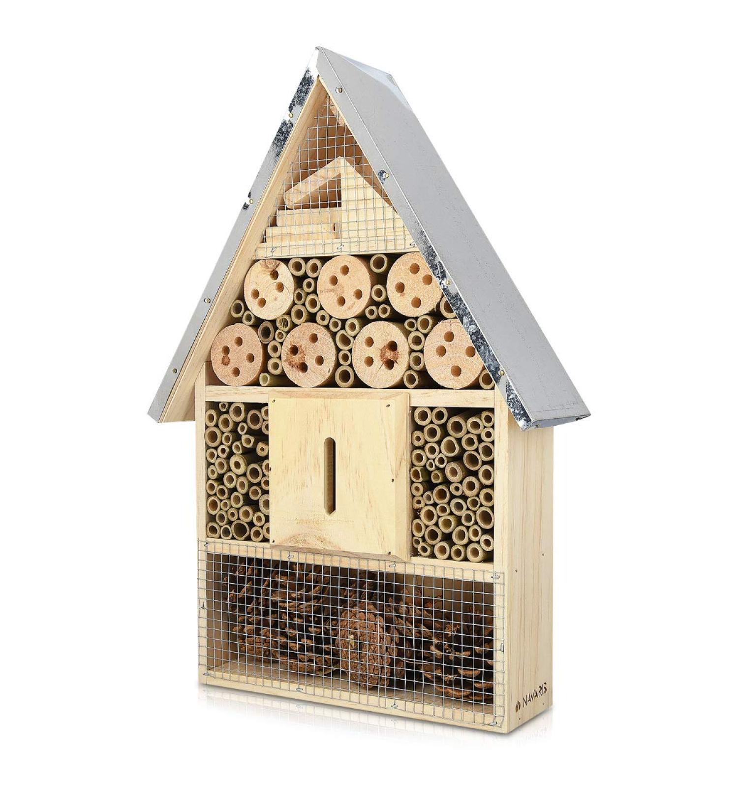 Navaris XL Wooden Insect Hotel - Natural Wood Garden Shelter for Bees, Butterflies, Ladybugs - 23 x 40 x 7 cm - Buy Online on SooperMarket.com